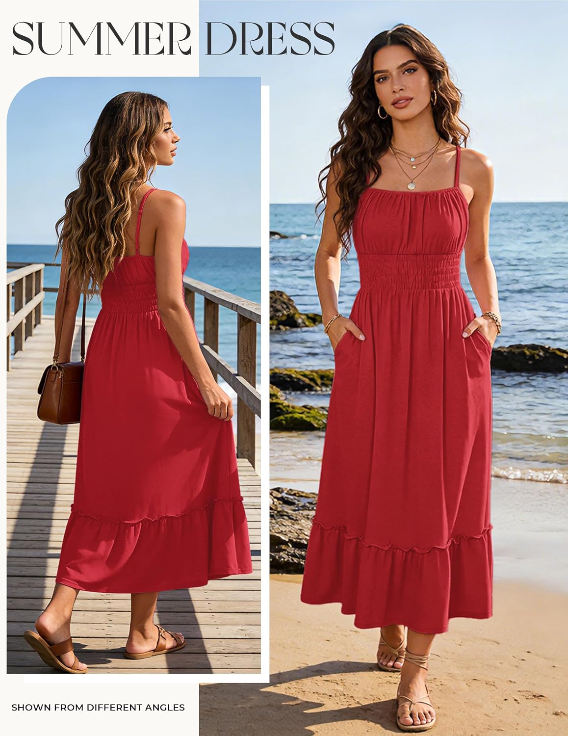 GRACE KARIN Women's Summer Maxi Dresses 2026 Beach Vacation Dress | Casual, Smocked Waist, Spaghetti Strap, Sleeveless, Boho Sundress With Pockets, Trendy Fashion Outfits