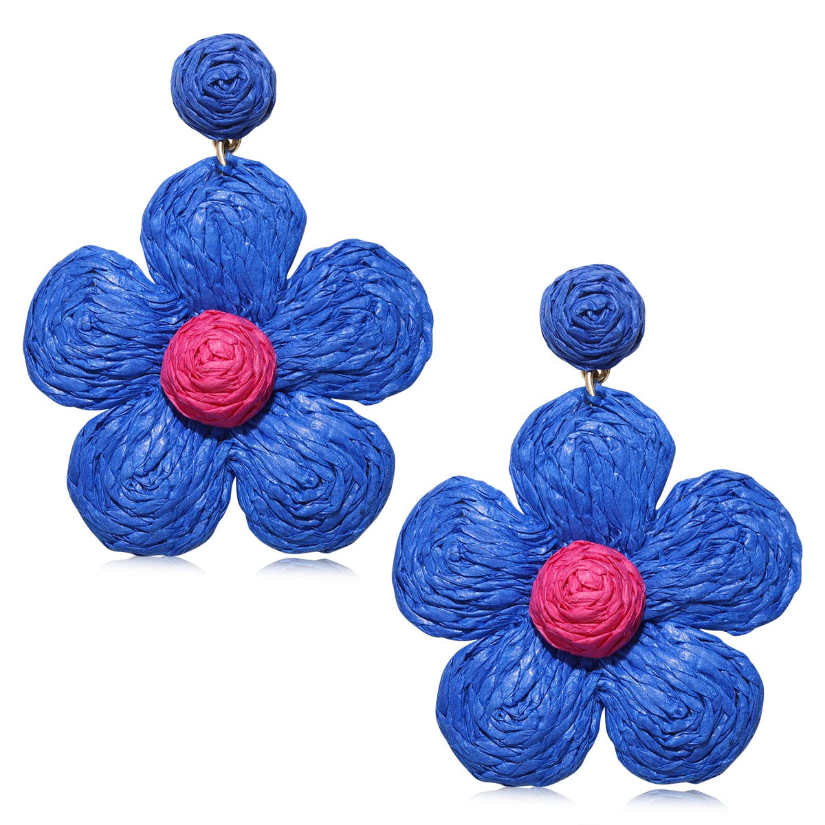 Rattan Earrings for Women Statement Boho Raffia Straw Wrapped Flower Drop Dangle Earrings Summer Tropical Beach Jewelry