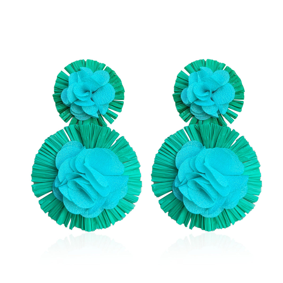 Hawaiian Vibrant Rattan Flower Statement Drop Earrings | Boho Lightweight Cute and Fun Big Raffia Straw Wrapped Floral Dangle Earrings for Women Tropical Sea Vacation Beachy Jewelry