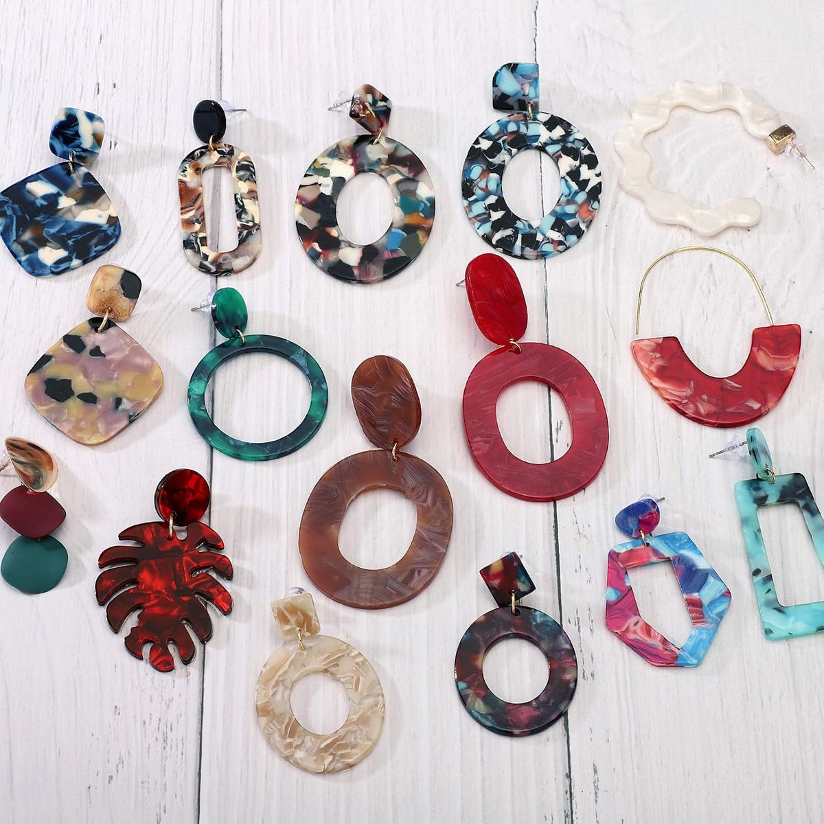 25 Pairs Acrylic Resin Statement Earrings Set for Women Mottled Hoop Fashion Drop Dangle Jewelry Hypoallergenic for Sensitive Ears