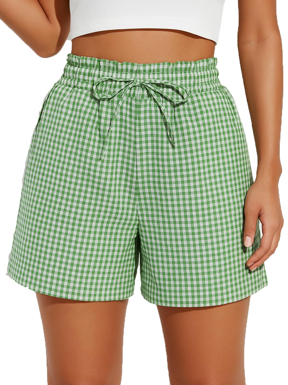 Womens Cotton Striped Gingham Boxer Shorts Checkered Plaid Casual Biker Shorts PJ Pajama Lounge Sleep Summer Beach Vacation