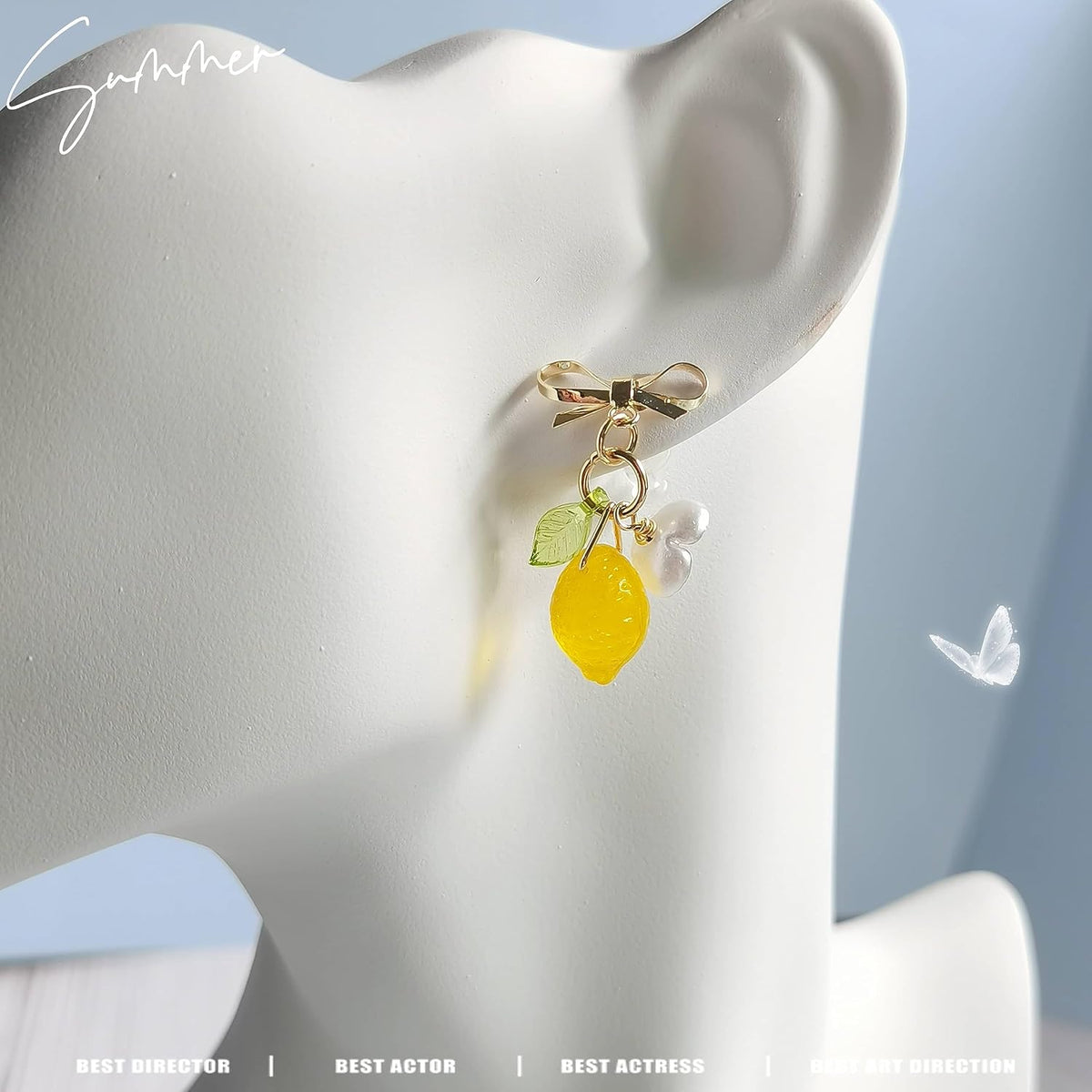 Orange Lemon Strawberry Imported Czech Glass Beads Earrings Handmade Bowtie Fruits Dangling Stud Earrings For Women