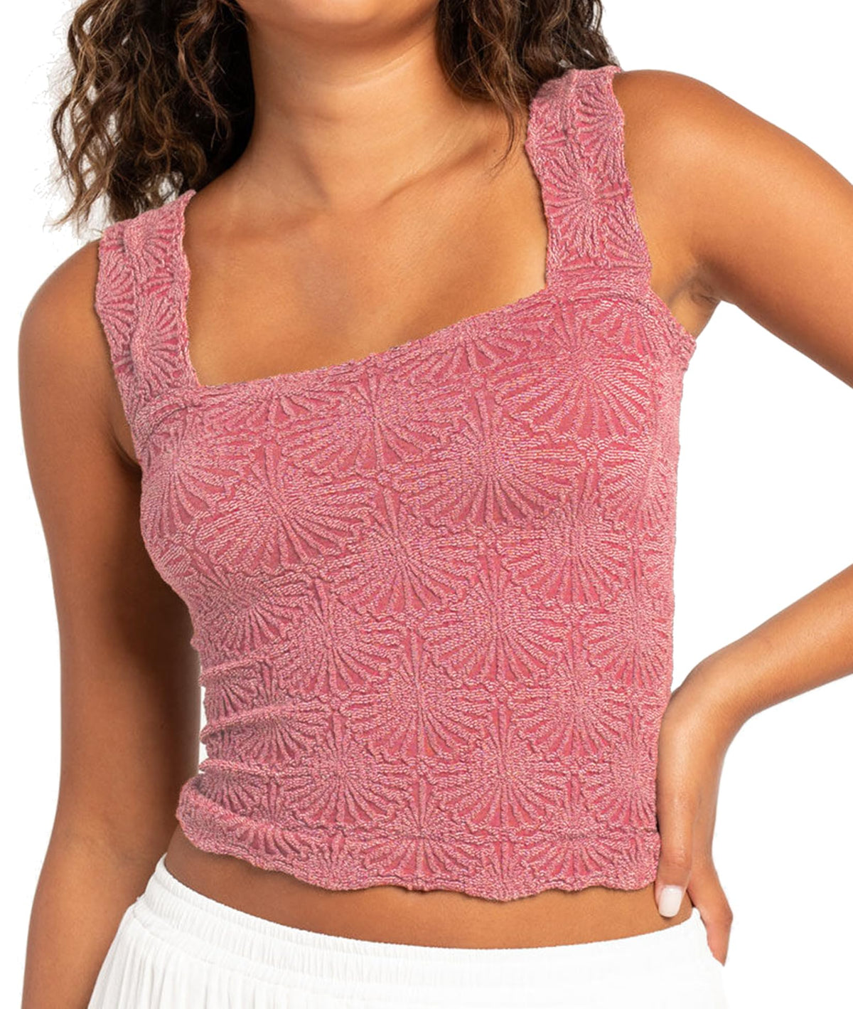 Women's Square Neck Wide Strap Crop Tank Tops Flower Going Out Tops Slim Fit Lettuce Trim Crop Cami Tops