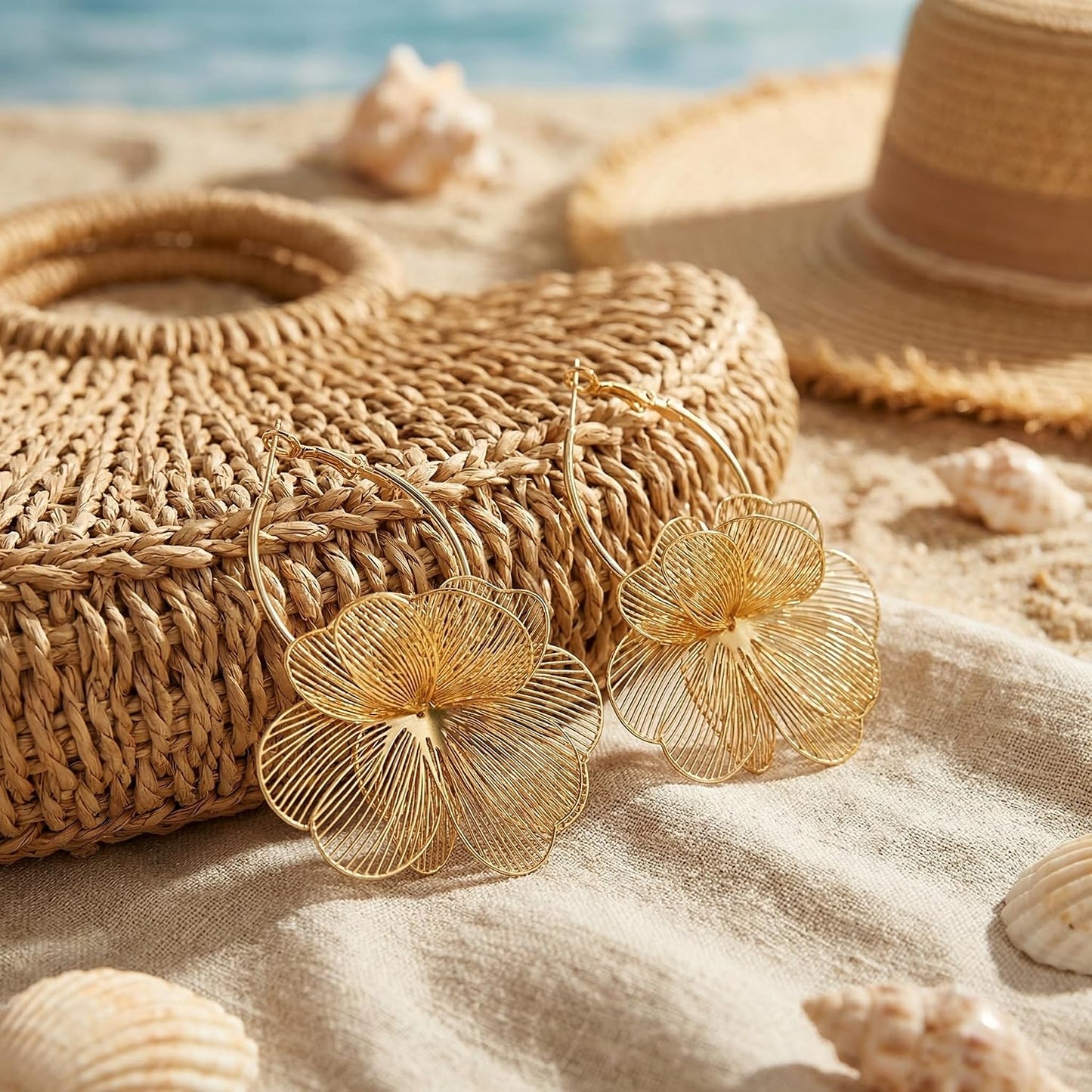 Dangle Elegant 3D Floral Earrings for Party Vacation Boho Statement Trendy Hoop Earring Flower Drop Earrings Jewelry Women