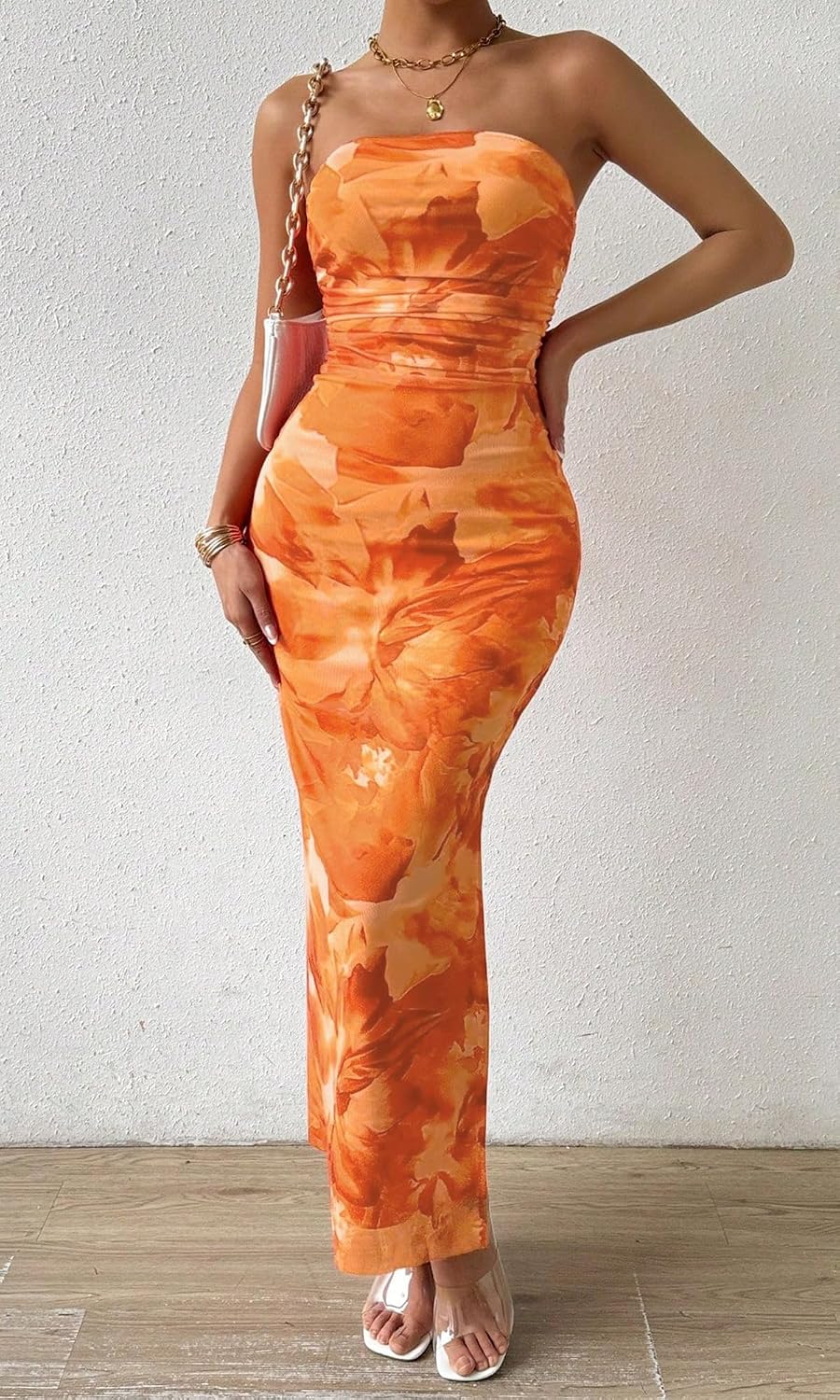 Women's Summer Strapless Dresses 2025 Maxi Bodycon Tube Top Dress Floral Beach Vacation Clothes for Women