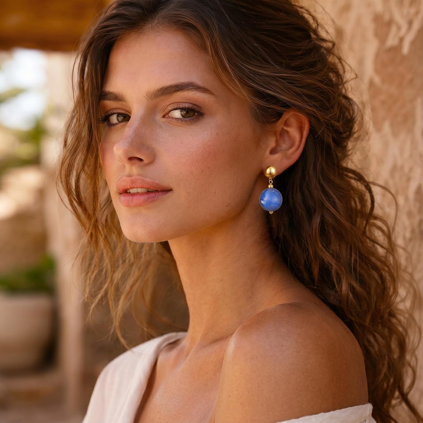 14K Gold Plated Chunky Beaded Earrings for Women Trendy Dangle Statement Stud Earring Dainty Summer Beach Womens Earings Big Boho Charm Jewelry Vacation Gift