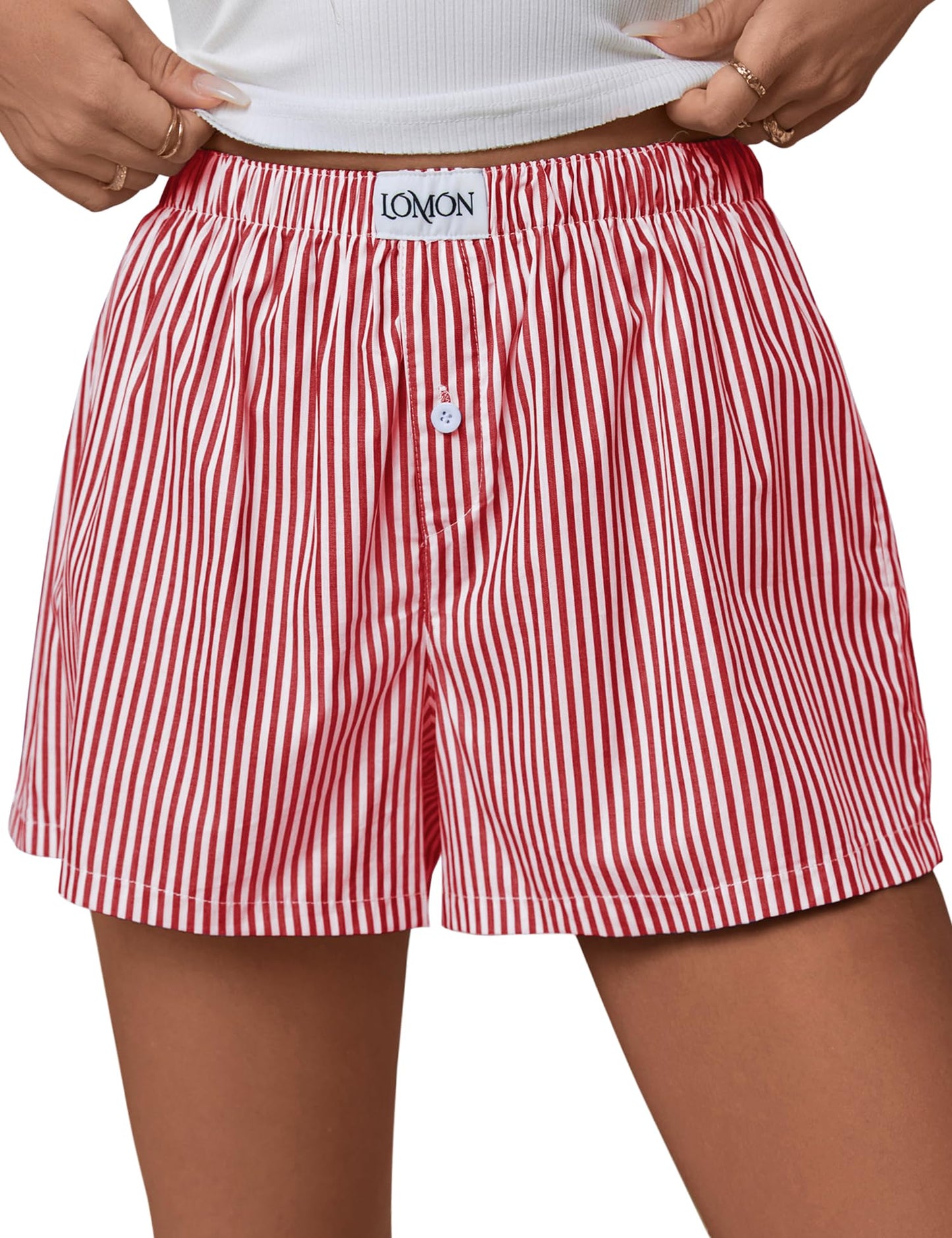 LOMON Women Boxer Shorts Casual Summer Pajama Lounge Gingham Striped Bottom | 2026 Y2K Pj Sleep Beach Vacation Clothing