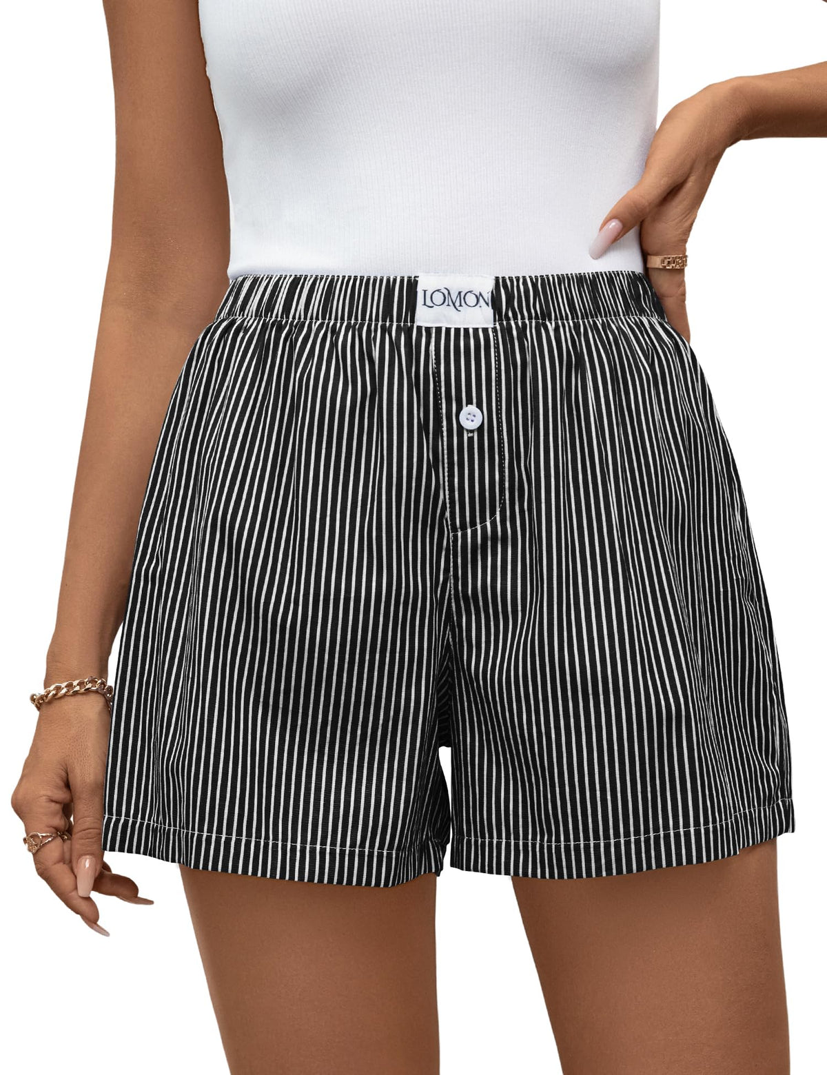 LOMON Women Boxer Shorts Casual Summer Pajama Lounge Gingham Striped Bottom | 2026 Y2K Pj Sleep Beach Vacation Clothing