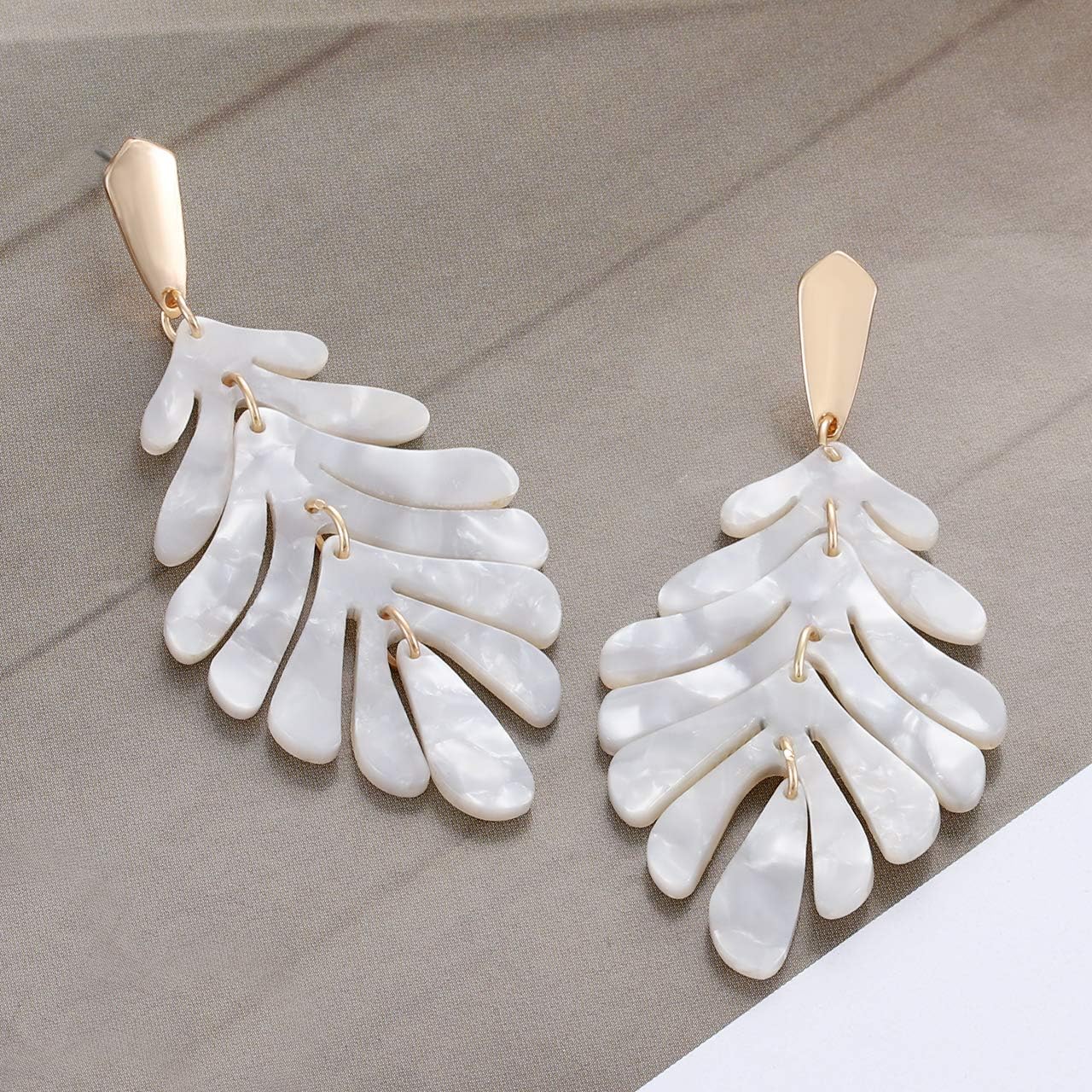 Acrylic Pendant necklace Earrings – Long Statement Leaf Charm Necklace Tortoise Resin Palm Leaf Earrings Fashion Necklaces Earrings for Women