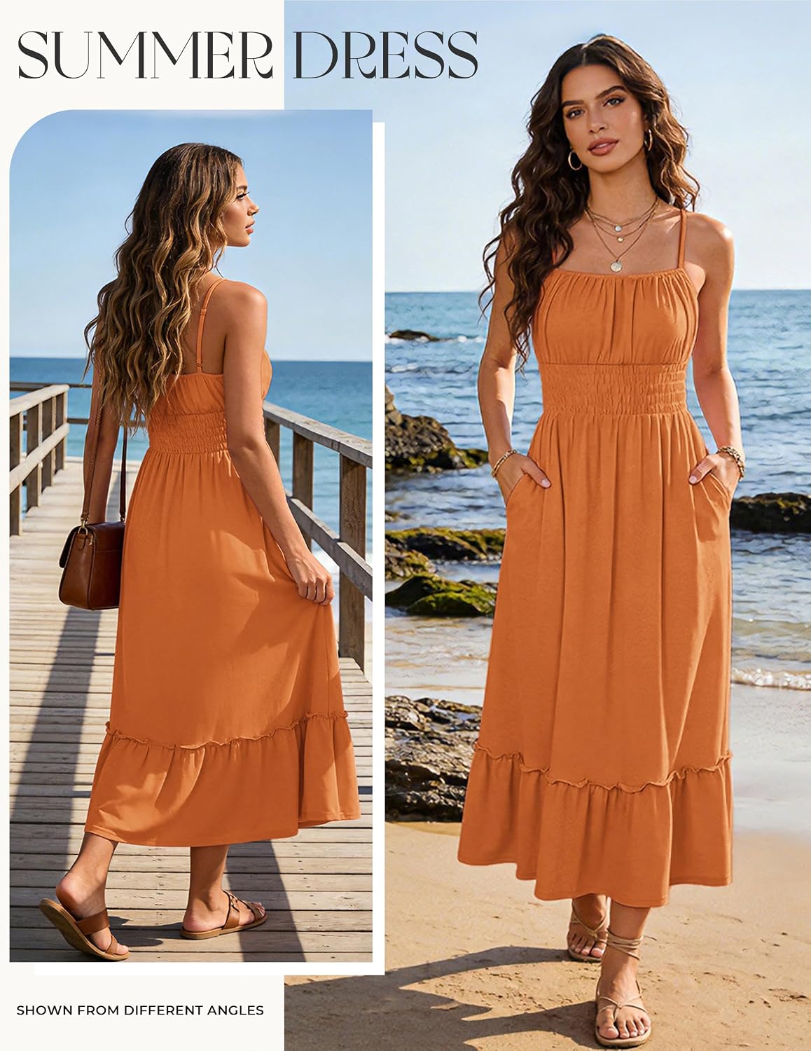 GRACE KARIN Women's Summer Maxi Dresses 2026 Beach Vacation Dress | Casual, Smocked Waist, Spaghetti Strap, Sleeveless, Boho Sundress With Pockets, Trendy Fashion Outfits