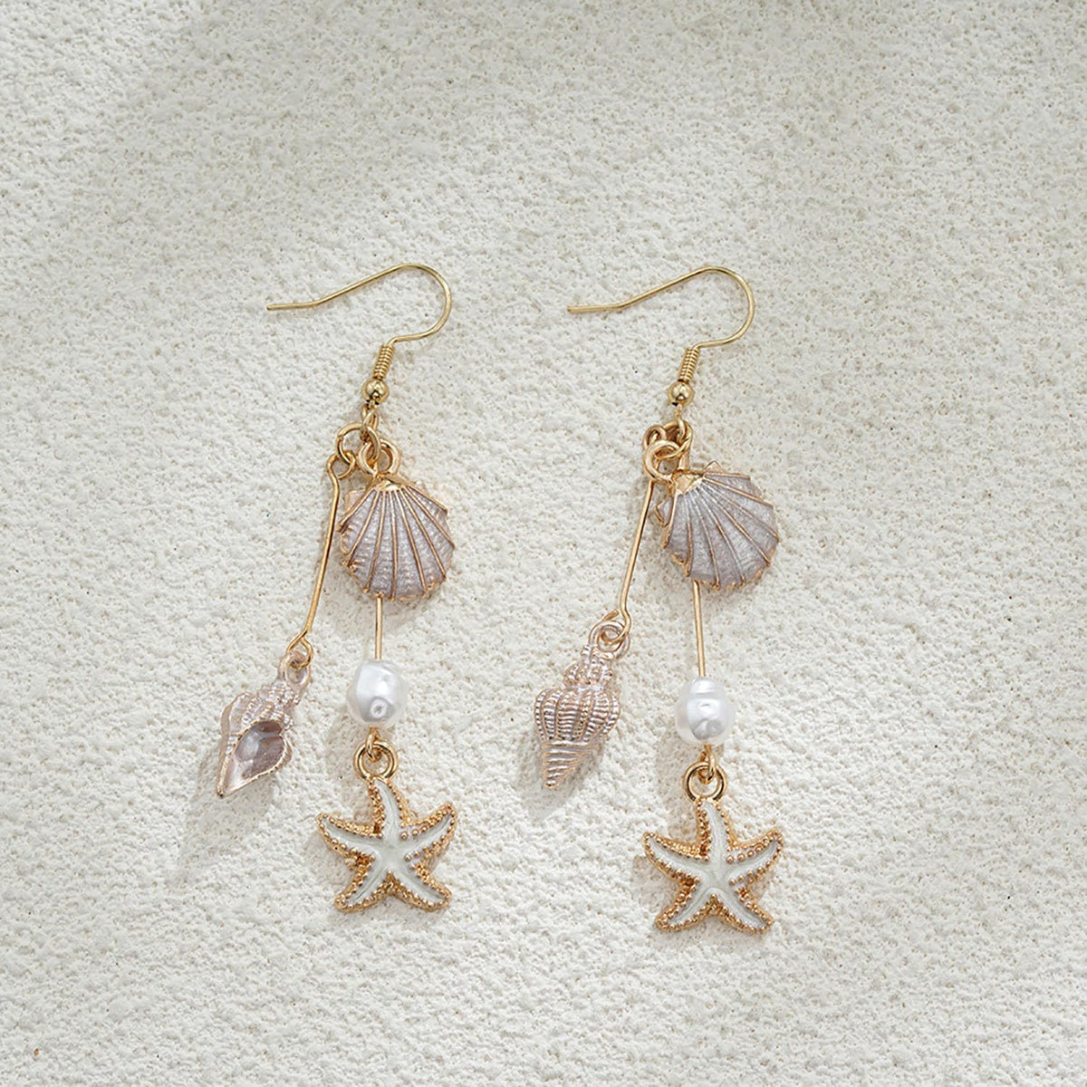 Gold Starfish Shell Dangle Drop Earrings Summer Beach Jewelry for Women | Boho Conch Shell Drop Earrings Ocean Beach Jewelry for Summer Vacation Outfits Accessories