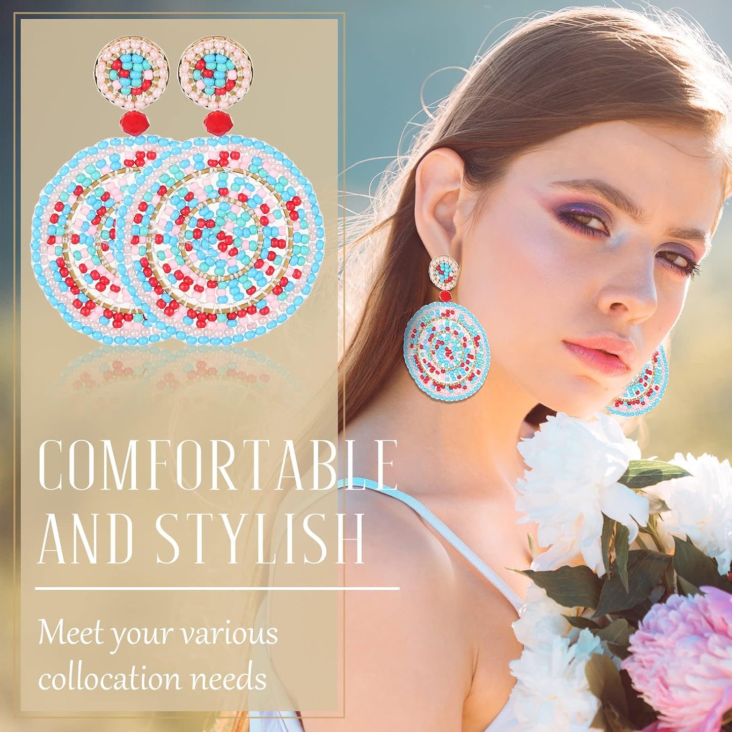 Hicarer 6 Pair Boho Rattan Earrings for Women | Straw Tassel Geometric, Summer Party Jewelry, Light Dangle Style, Beach Outfits, Vacation Looks, Boho Accessories