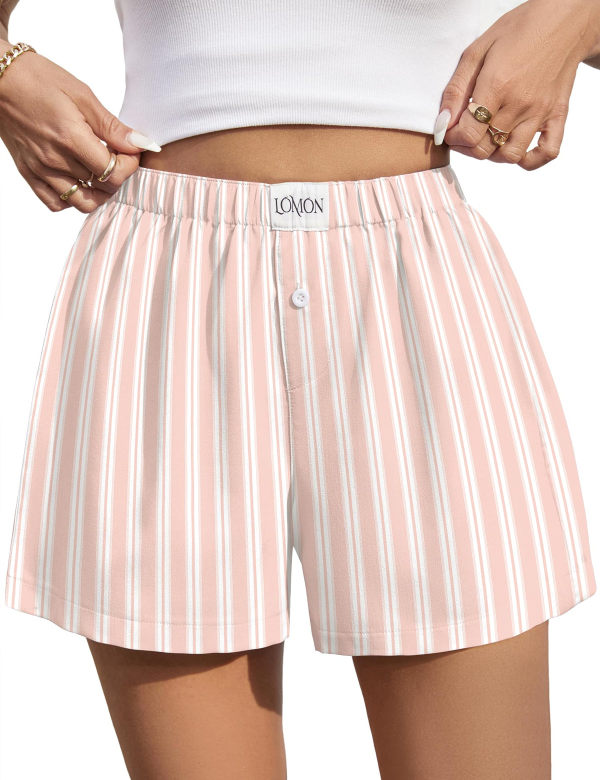 LOMON Women Boxer Shorts Casual Summer Pajama Lounge Gingham Striped Bottom | 2026 Y2K Pj Sleep Beach Vacation Clothing