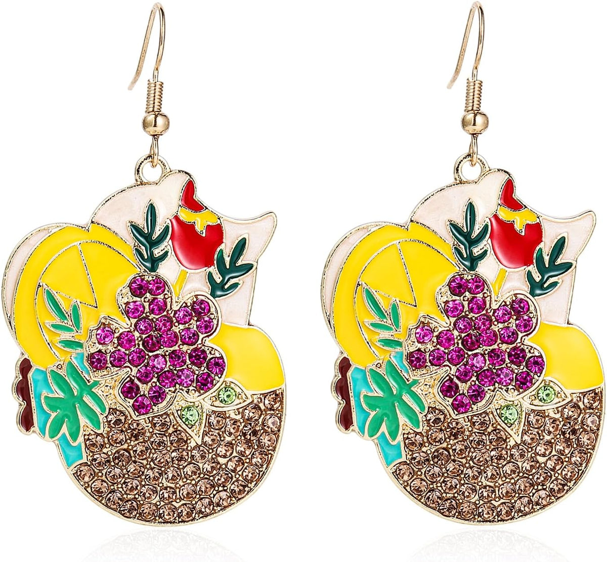 Hawaiian Cocktail Drink Earrings Bohemia Colorful Cute Wineglass Drop Dangle Earrings for Women Summer Beach Party Vacation Earrings Holiday Jewelry Gift