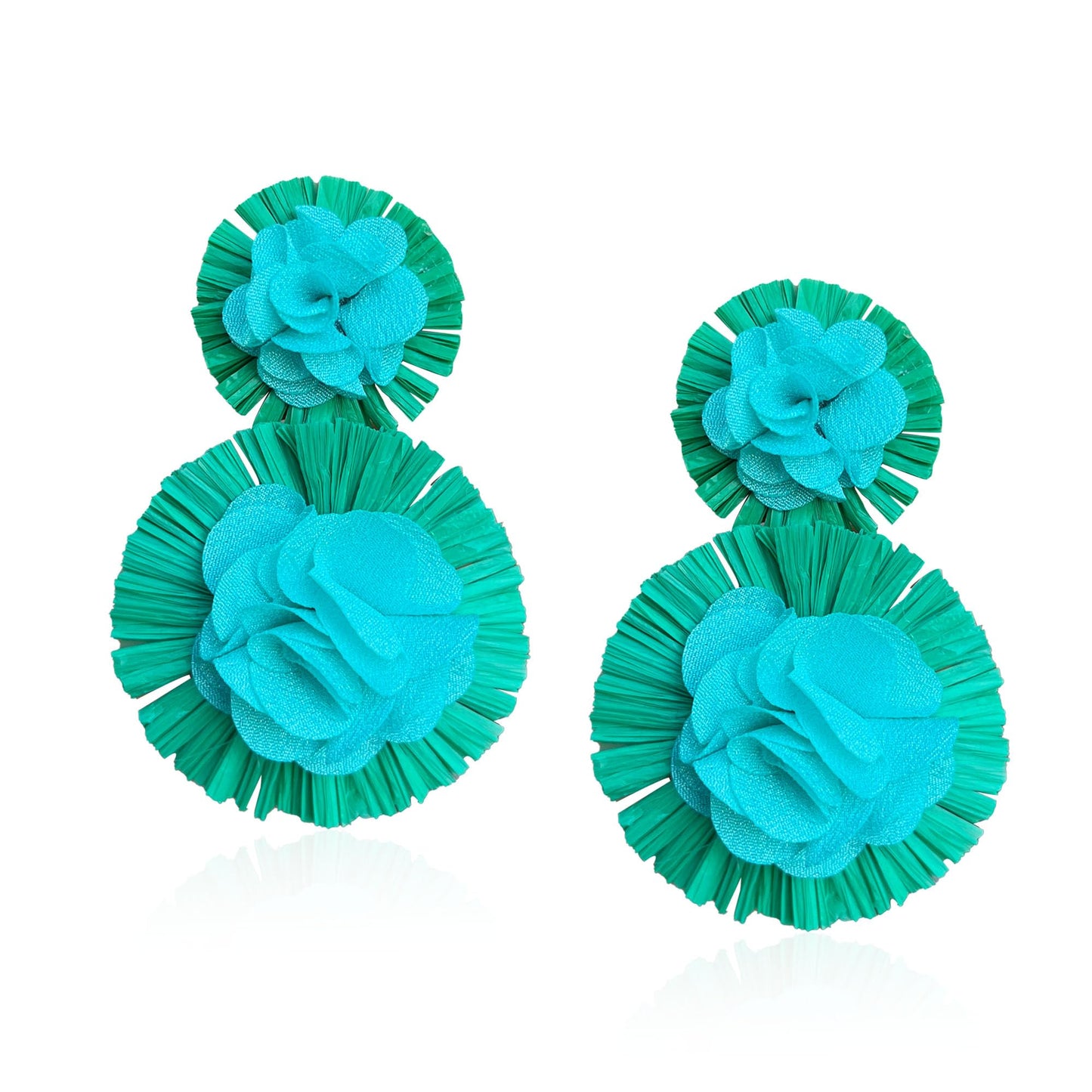 Raffia Flower Earrings Raffia Straw Wrapped Hot Pink Flower Drop Dangle Earrings Summer Tropical Beach Jewelry