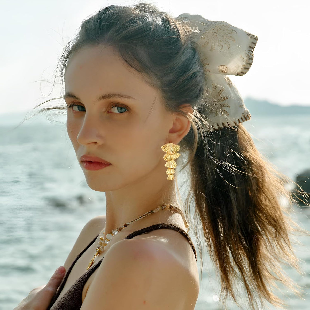 Gold/Silver Shell Dangle Earrings for Women Seashell Starfish Drop Dangle Earrings Beach Earrings Hypoallergenic Earrings Summer Jewelry