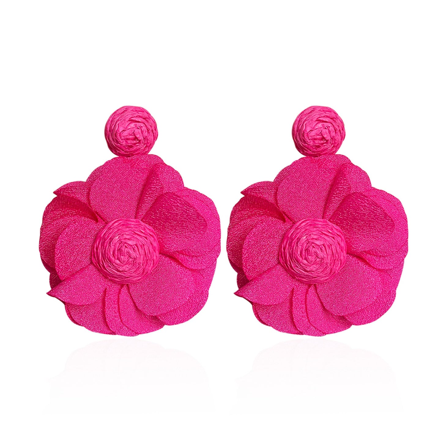 Rattan Flower Drop Earrings Raffia Dangle Boho Statement Earrings for Women