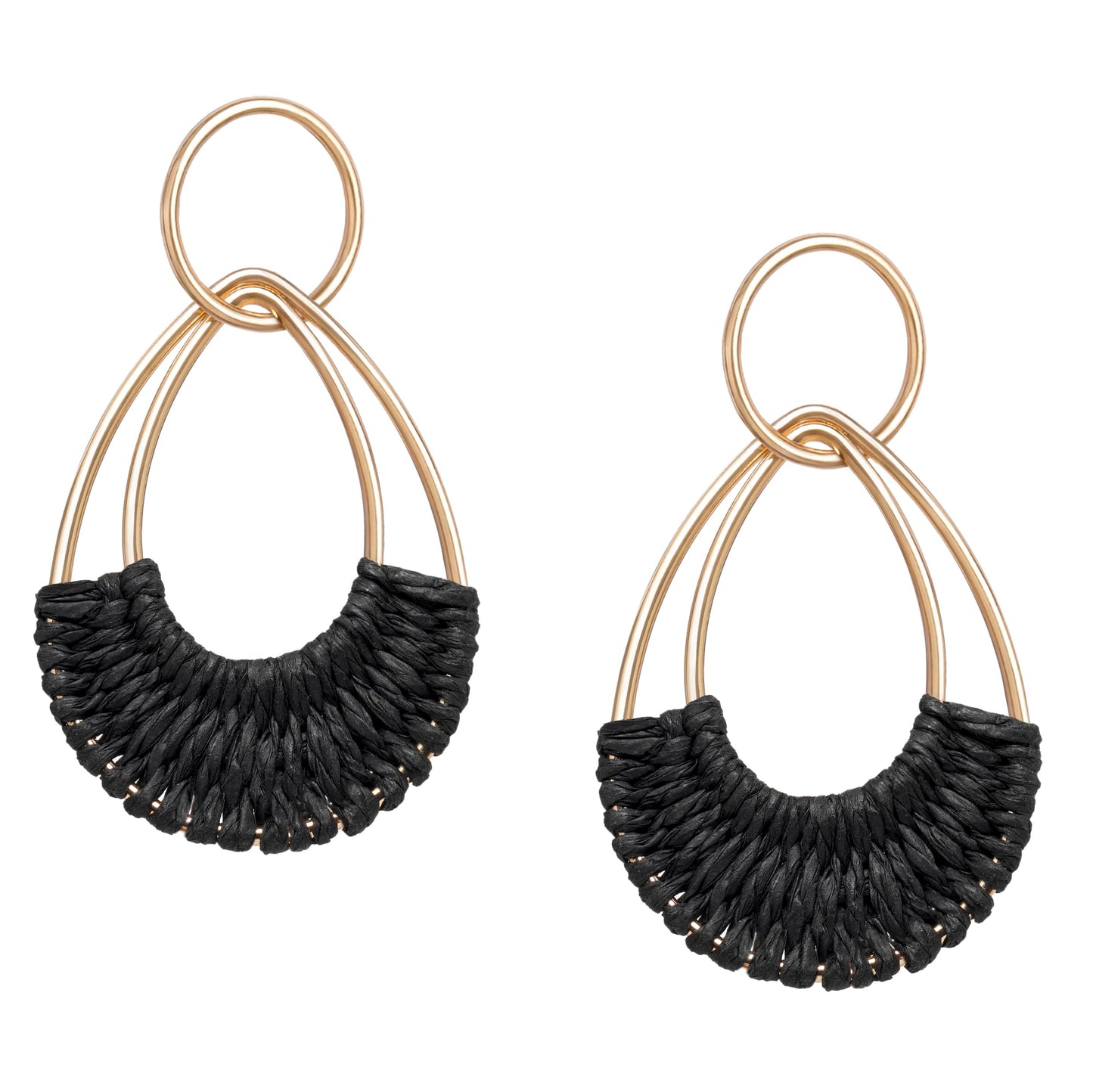 Raffia Hoop Earrings for Women Fun Boho Summer Beach Earrings Lightweight Handmade Straw Wicker Rattan Dangle Earrings Statement Geometric Round Drop Earrings