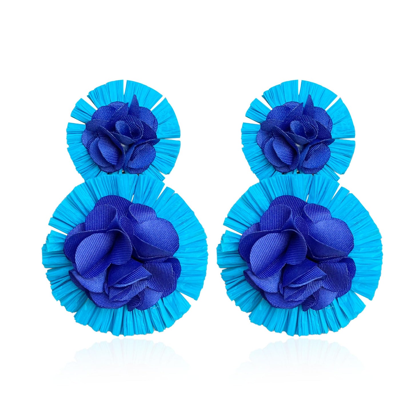 Hawaiian Vibrant Rattan Flower Statement Drop Earrings | Boho Lightweight Cute and Fun Big Raffia Straw Wrapped Floral Dangle Earrings for Women Tropical Sea Vacation Beachy Jewelry