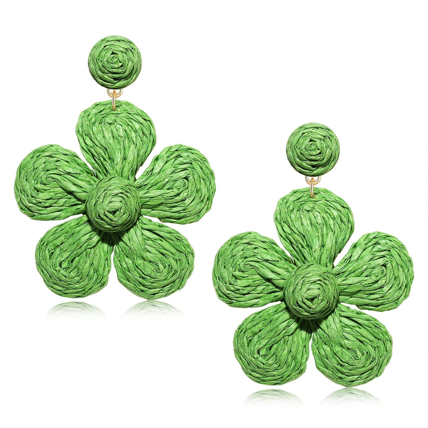 Rattan Earrings for Women Statement Boho Raffia Straw Wrapped Flower Drop Dangle Earrings Summer Tropical Beach Jewelry