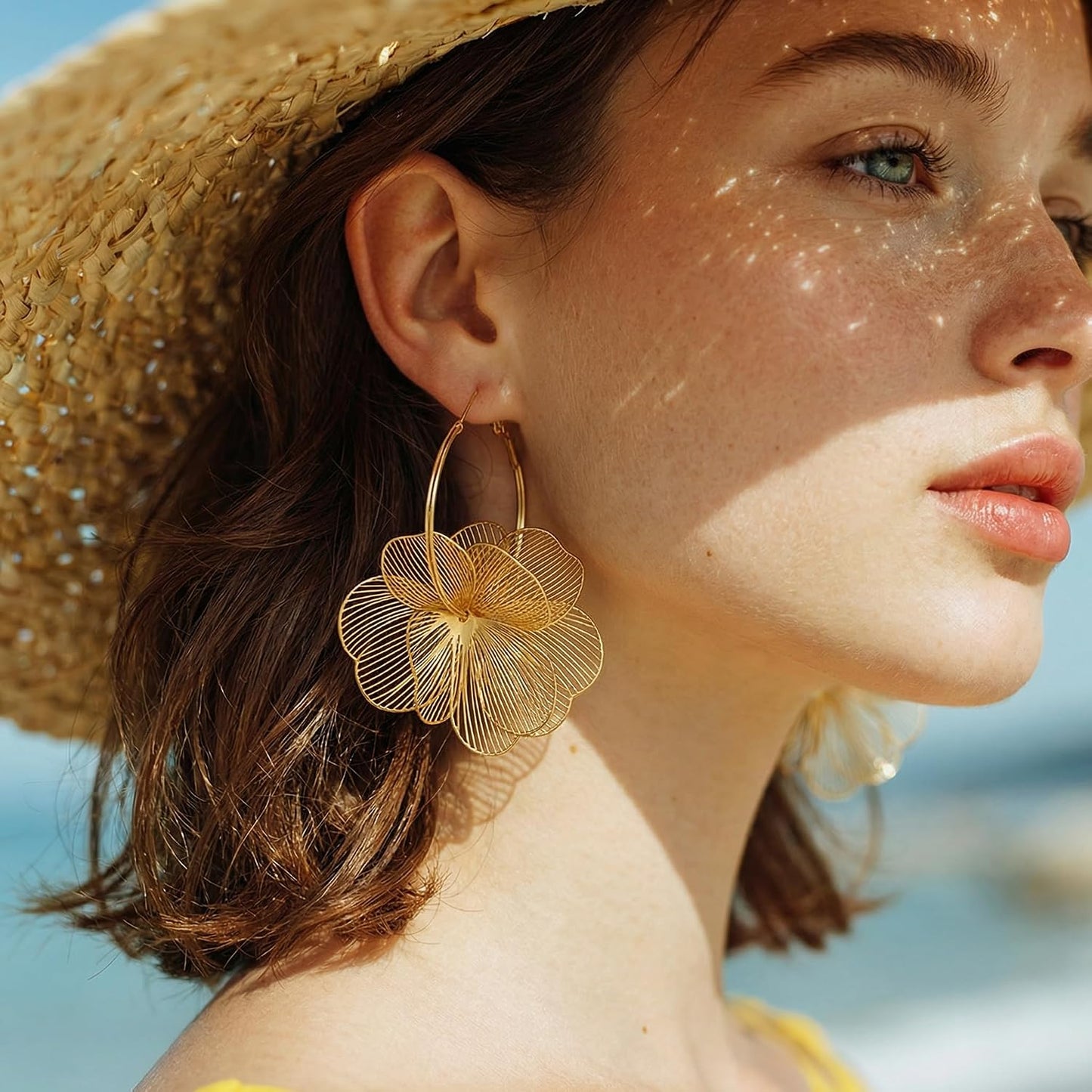Dangle Elegant 3D Floral Earrings for Party Vacation Boho Statement Trendy Hoop Earring Flower Drop Earrings Jewelry Women
