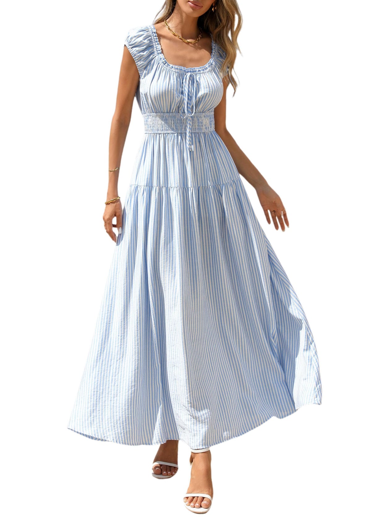 PRETTYGARDEN Women Boho Floral Maxi Sun Dress | Flowy A Line, Smocked Waist, Square Neck, Pockets, Spring Summer Elegant Outfits for Wedding, Beach Vacation, Resort Wear