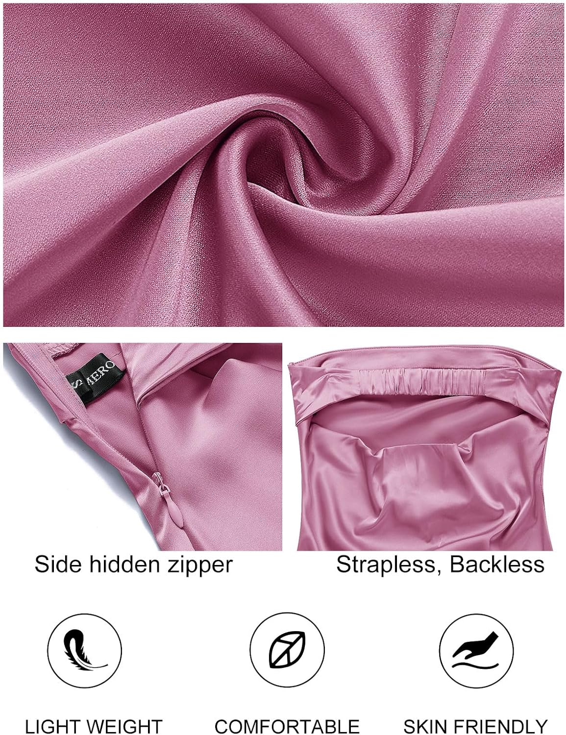 MEROKEETY Womens Satin Strapless Bodycon Wedding Guest Maxi Dress | Tube Backless Sleeveless, Bodycon, Cocktail Party, Semi Formal, Birthday, Club, Date Night, Elegant Sexy Long Dress