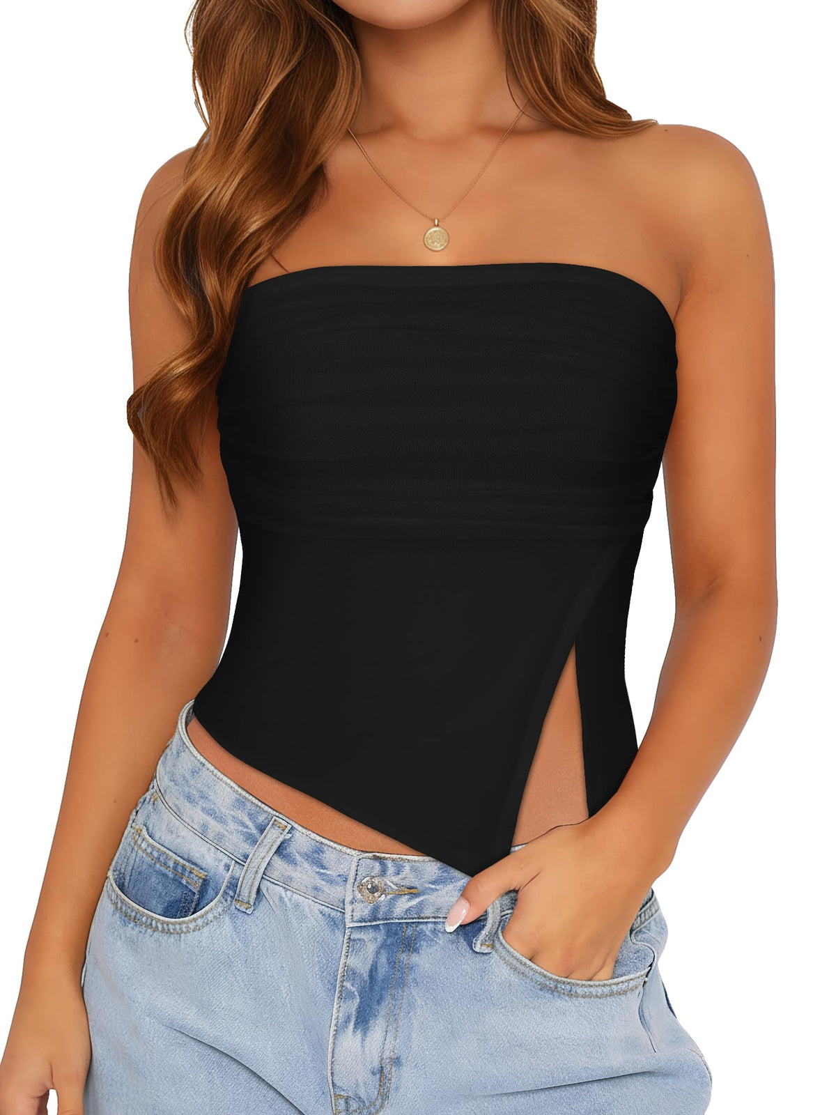 Womens Tube Top Strapless Mesh Asymmetrical Hem Crop Tops Summer Bandeau | Cute summer tops, Basic short shirts, Going out top, Y2k style, Vacation outfits