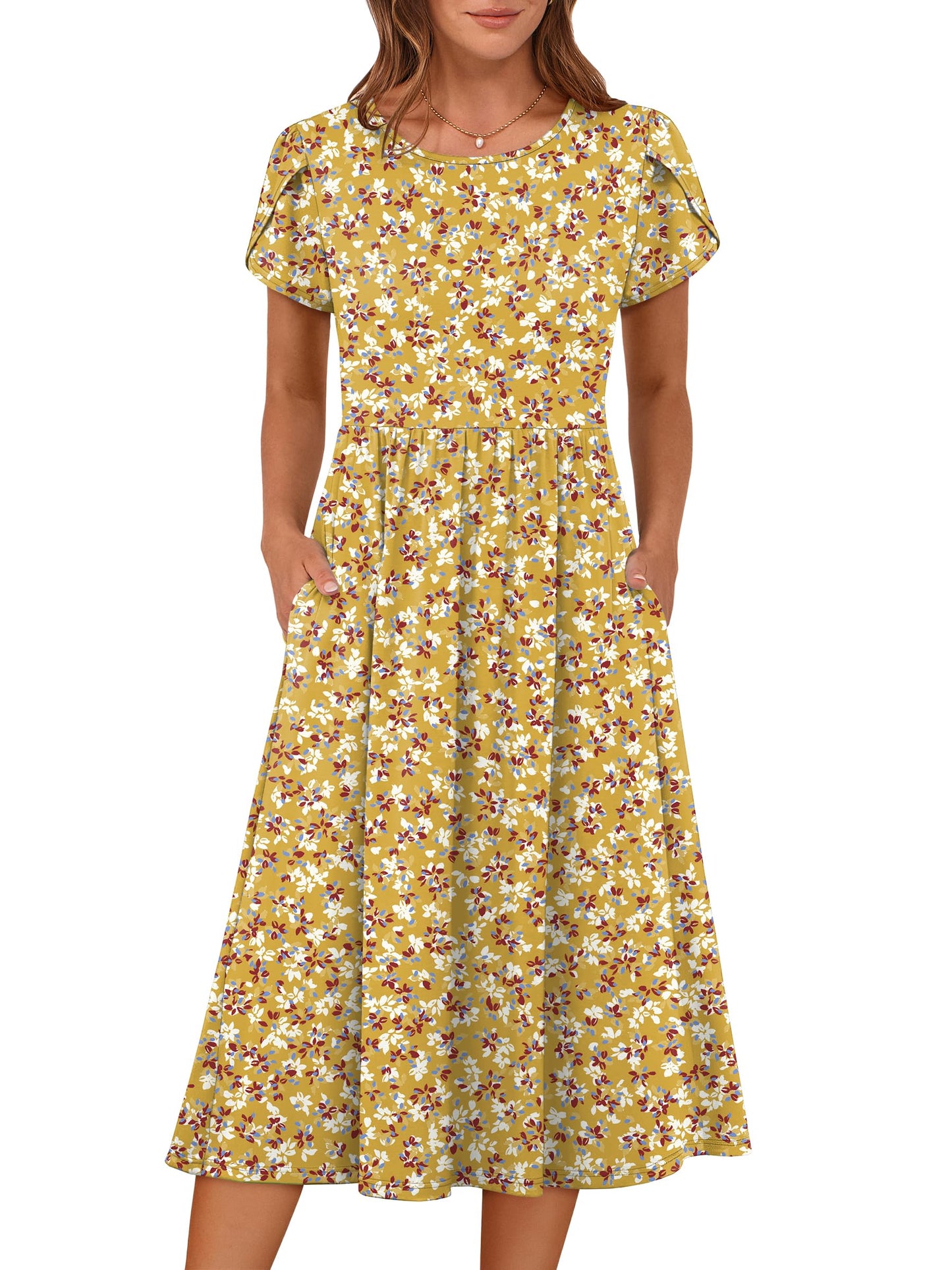 ANRABESS Women's Summer Short Sleeve A-Line Midi Dresses Casual Floral T-Shirt Dresses Flowy Beach Sundress with Pockets