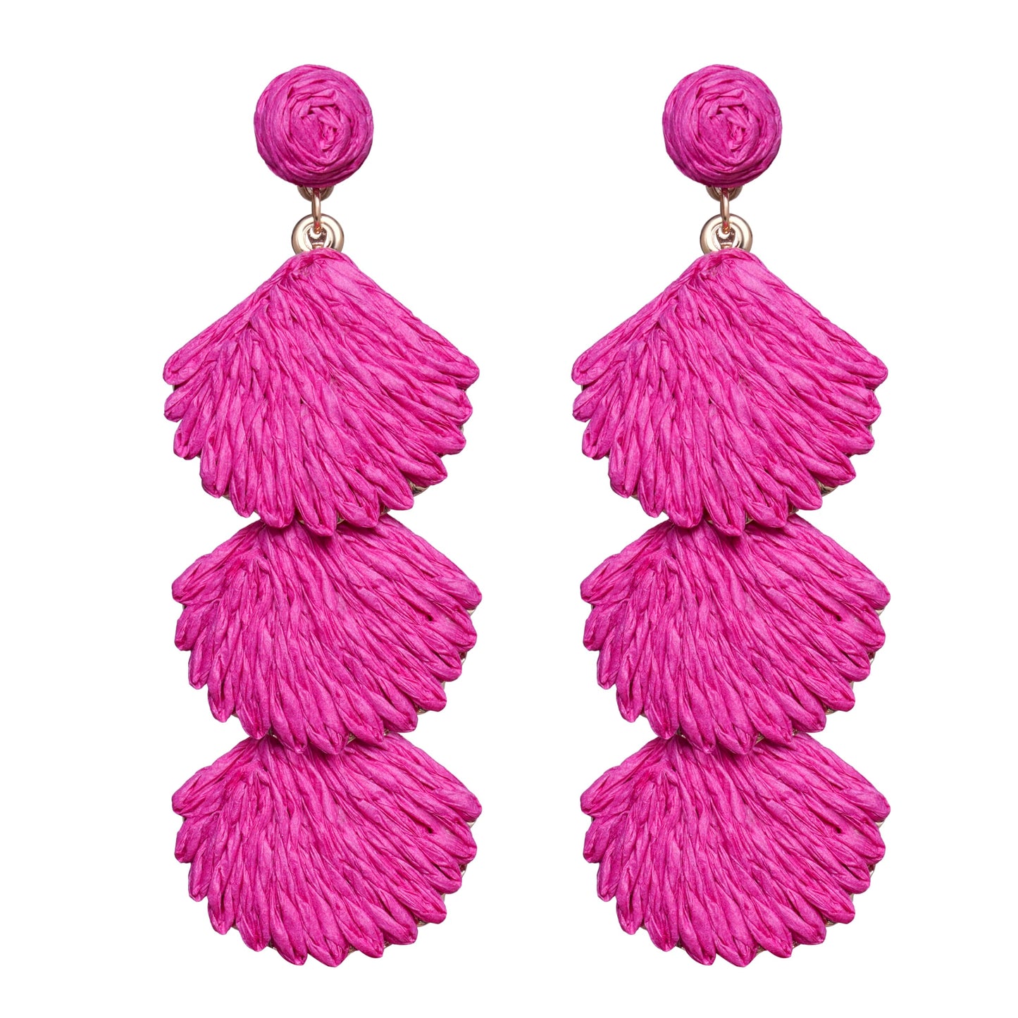 Raffia Dangle Earrings for Women - Boho Statement Rattan Drop Jewelry with Shell Design, Lightweight Summer Beach Trendy Accessories