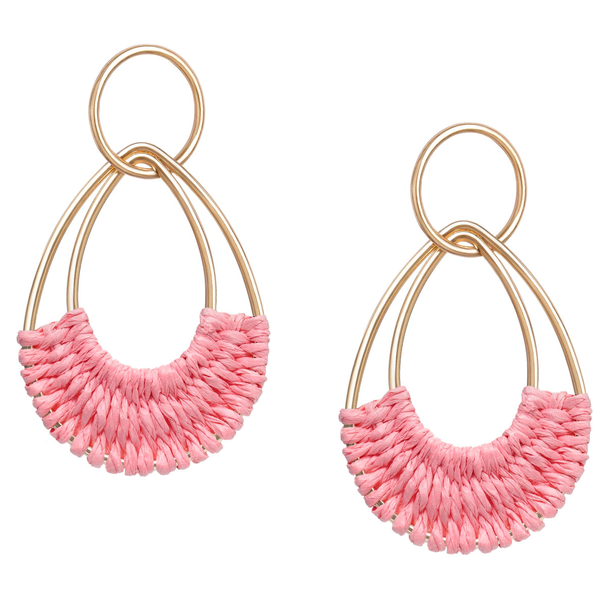 Raffia Hoop Earrings for Women Fun Boho Summer Beach Earrings Lightweight Handmade Straw Wicker Rattan Dangle Earrings Statement Geometric Round Drop Earrings
