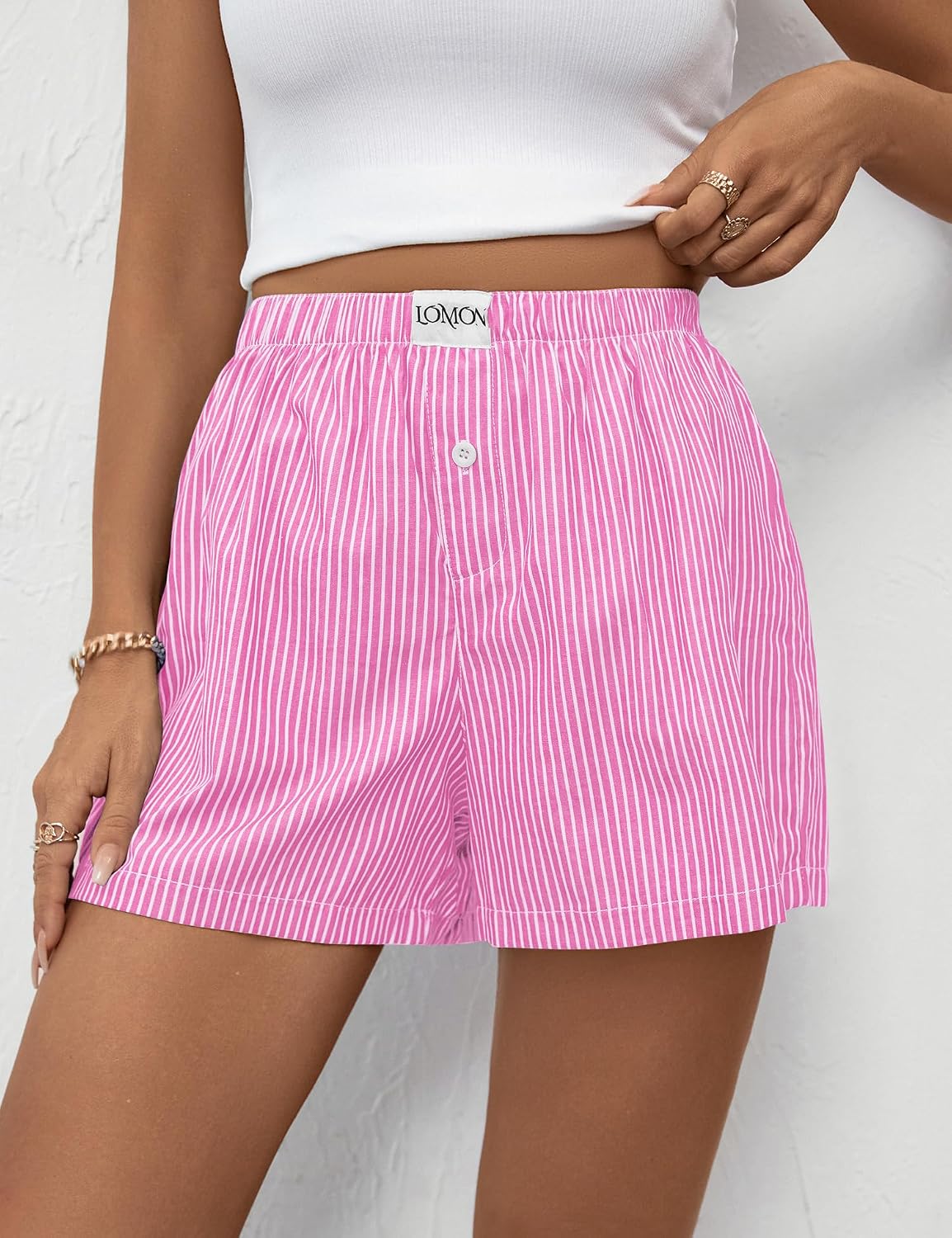 LOMON Women Boxer Shorts Casual Summer Pajama Lounge Gingham Striped Bottom | 2026 Y2K Pj Sleep Beach Vacation Clothing