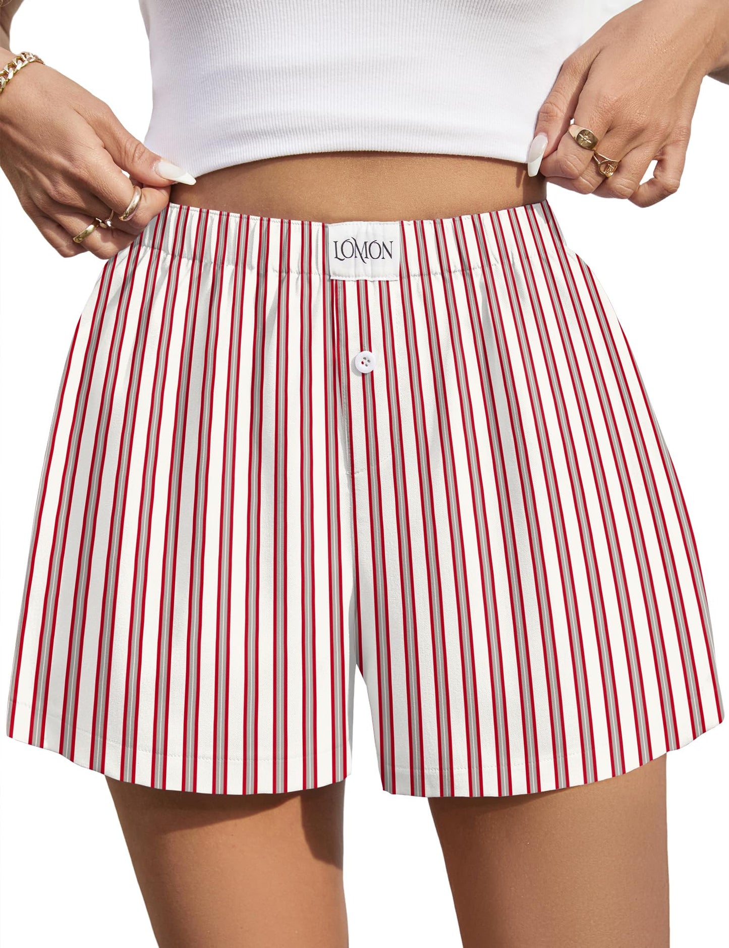 LOMON Women Boxer Shorts Casual Summer Pajama Lounge Gingham Striped Bottom | 2026 Y2K Pj Sleep Beach Vacation Clothing