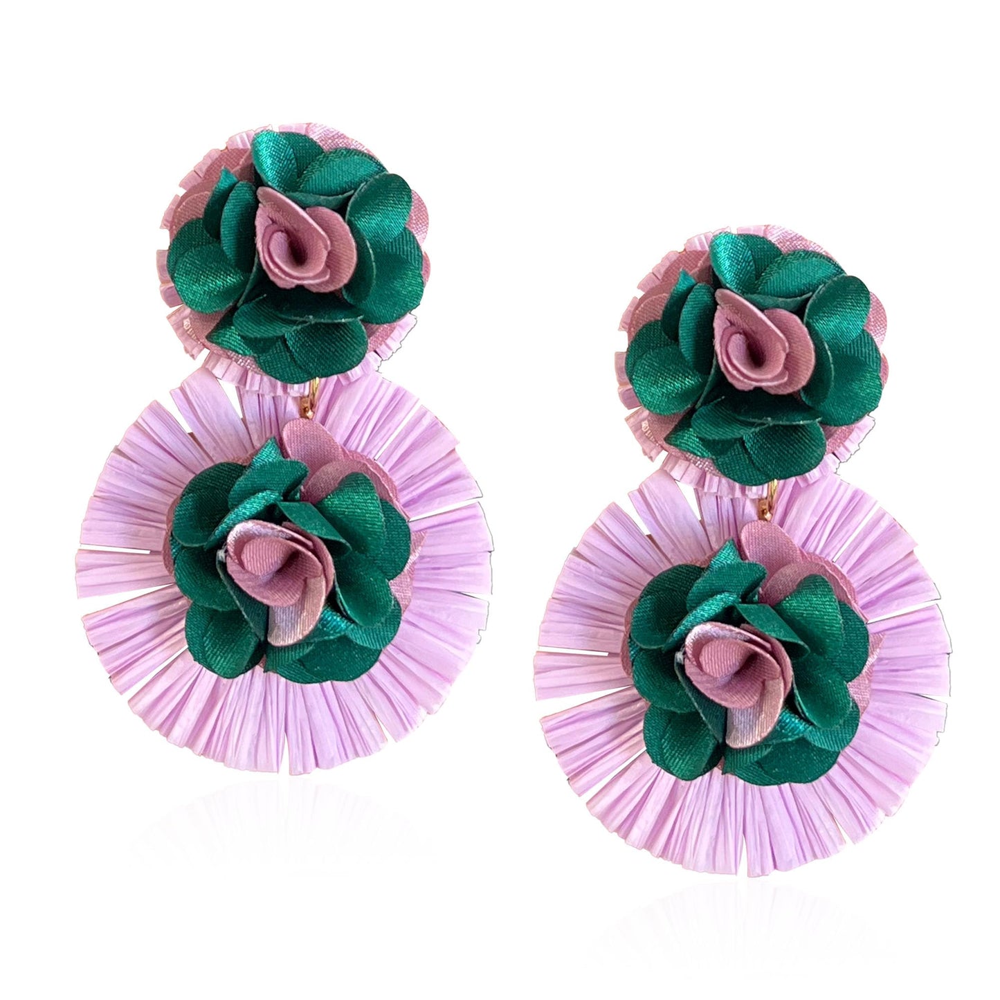 Raffia Flower Earrings Raffia Straw Wrapped Hot Pink Flower Drop Dangle Earrings Summer Tropical Beach Jewelry