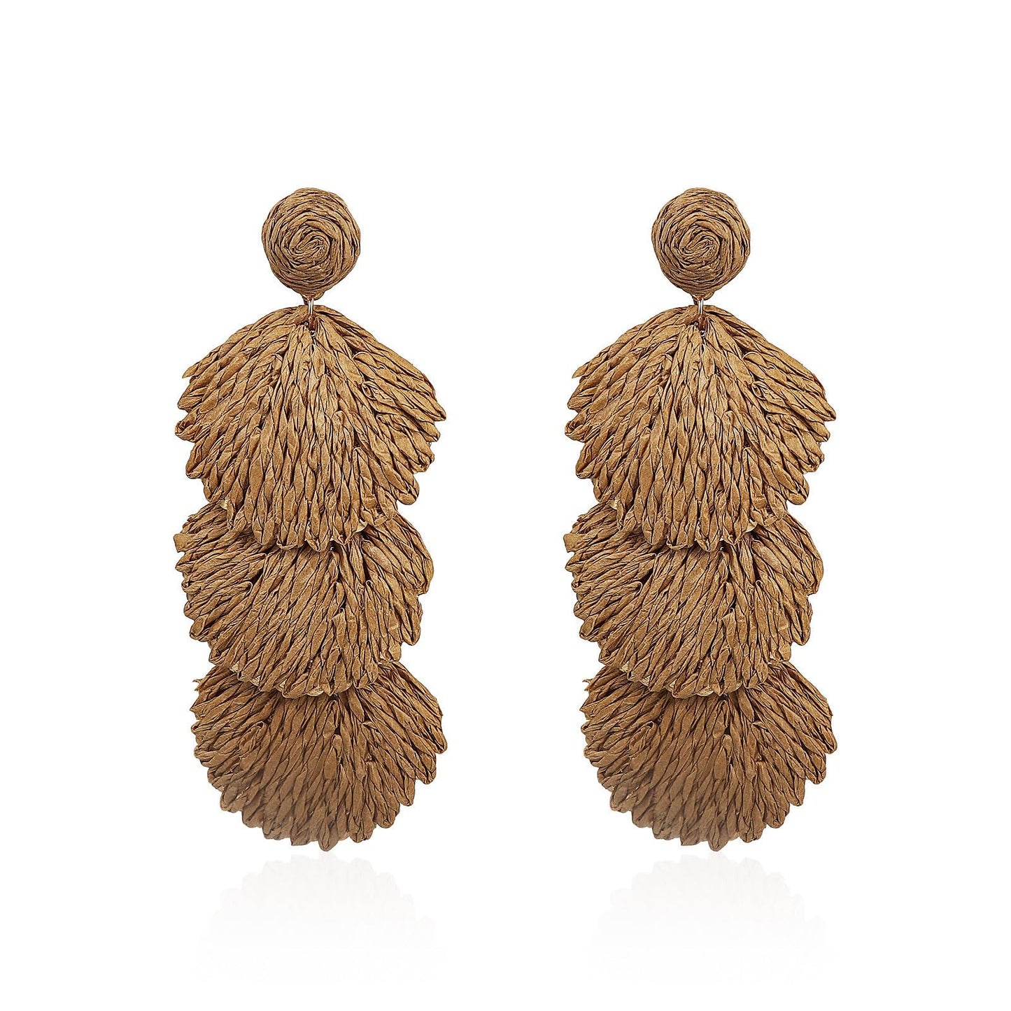 Raffia Rattan Shell Shaped Dangle Drop Earrings for Women Handmade Bohemian Boho Statement Earrings Straw Wrapped Summer Tropical Beach Vacation Jewelry