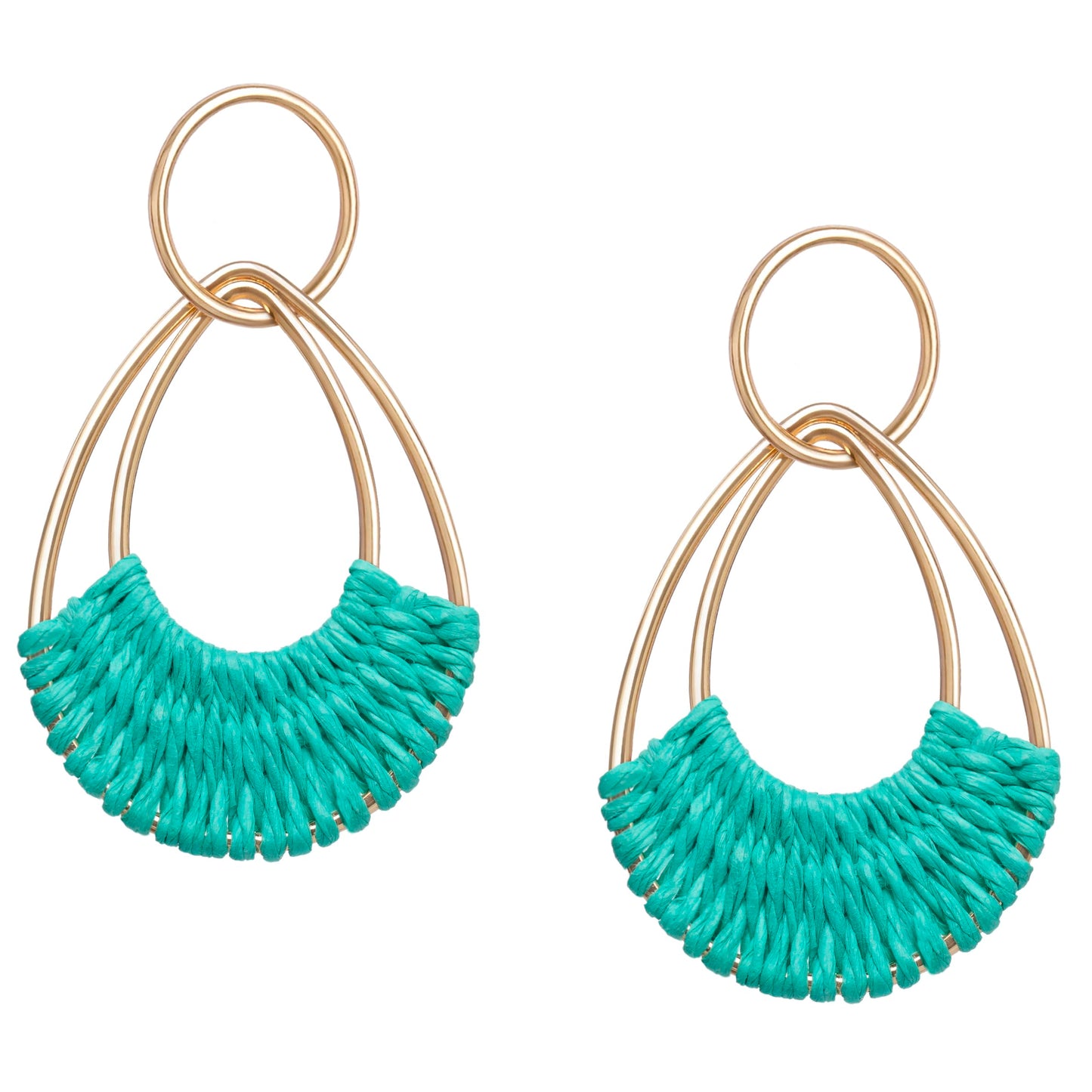 Raffia Hoop Earrings for Women Fun Boho Summer Beach Earrings Lightweight Handmade Straw Wicker Rattan Dangle Earrings Statement Geometric Round Drop Earrings