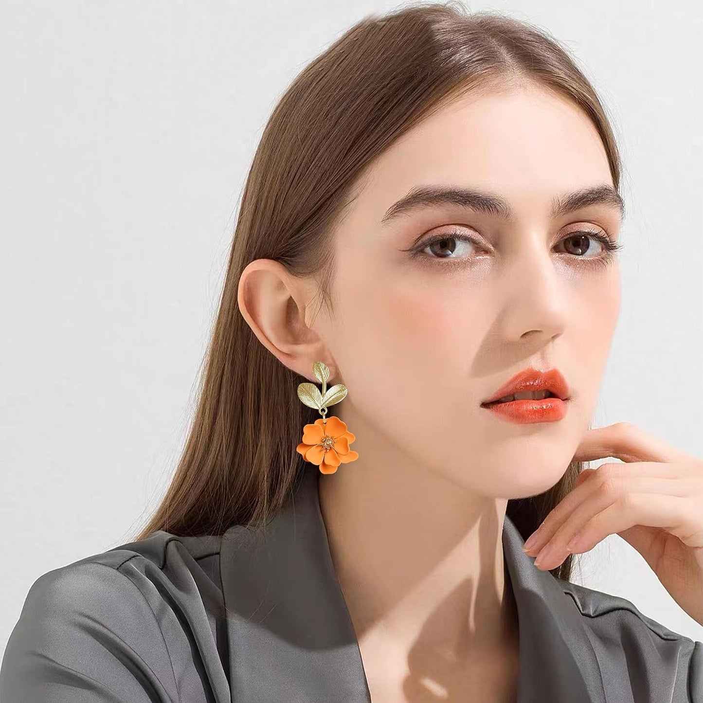 Boho Flower Earrings for Women Cute Dangle Drop Gold Leaf Floral Studs Hook Statement Jewelry Sweet Earrings