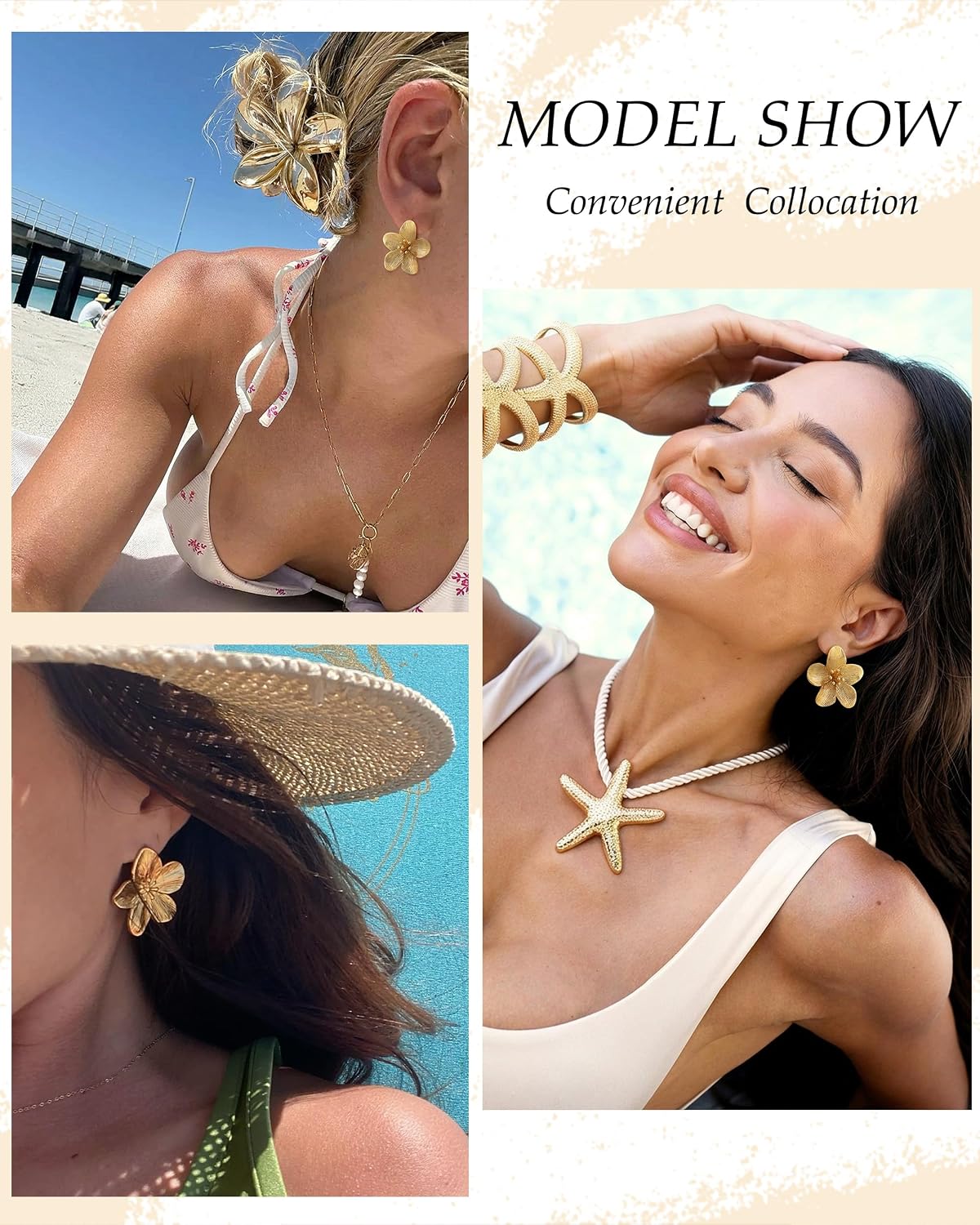 TOBENY Gold Earrings For Women Trendy Chunky Hammered Statement Dangle | 14K Gold Plated, Starfish Seashell Flower Stud Earrings, Large Hypoallergenic Teardrop Earring, Summer Beach Vacation Jewelry