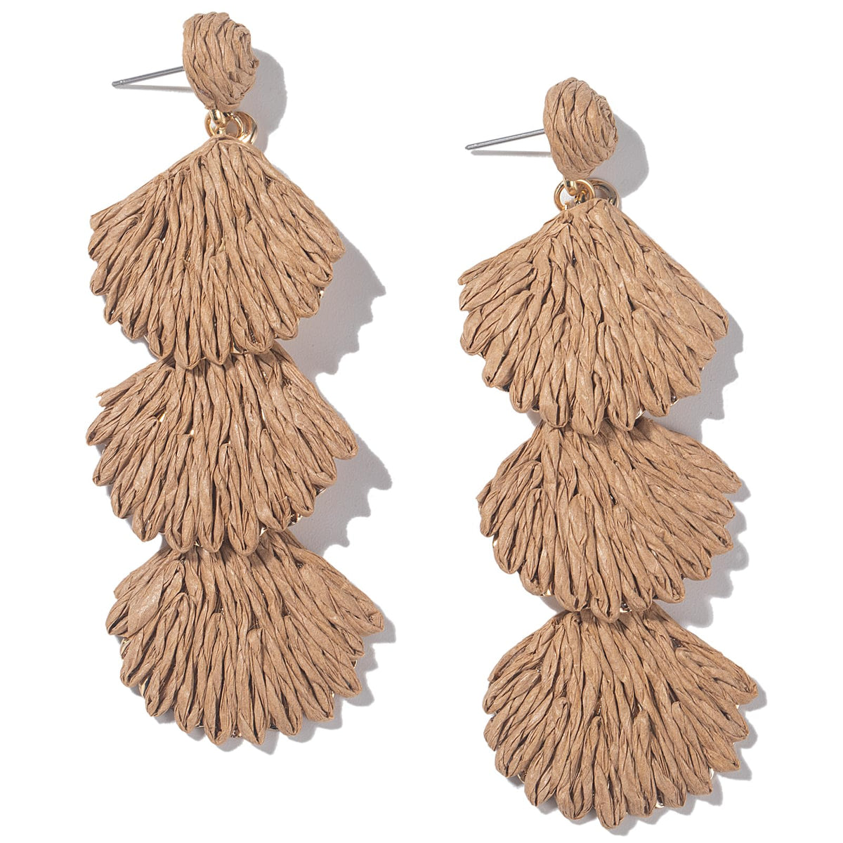 Raffia Starfish Seashell Dangle Drop Earrings Boho Summer Beach Jewelry | Fun Colorful Chunky Statement Long Big Shell Accessories Beachy Tropical Vacation Outfits for Women Trendy