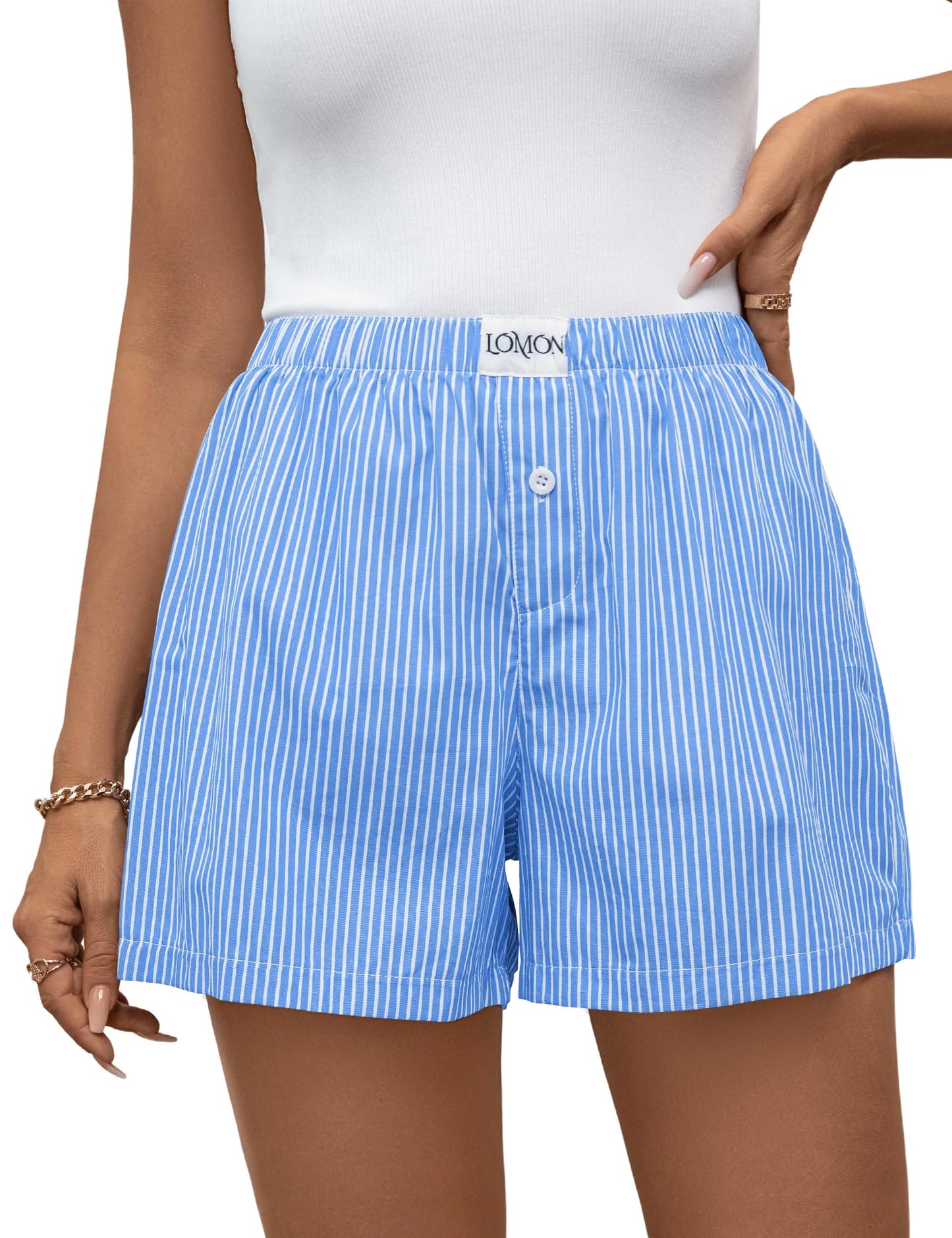 LOMON Women Boxer Shorts Casual Summer Pajama Lounge Gingham Striped Bottom | 2026 Y2K Pj Sleep Beach Vacation Clothing