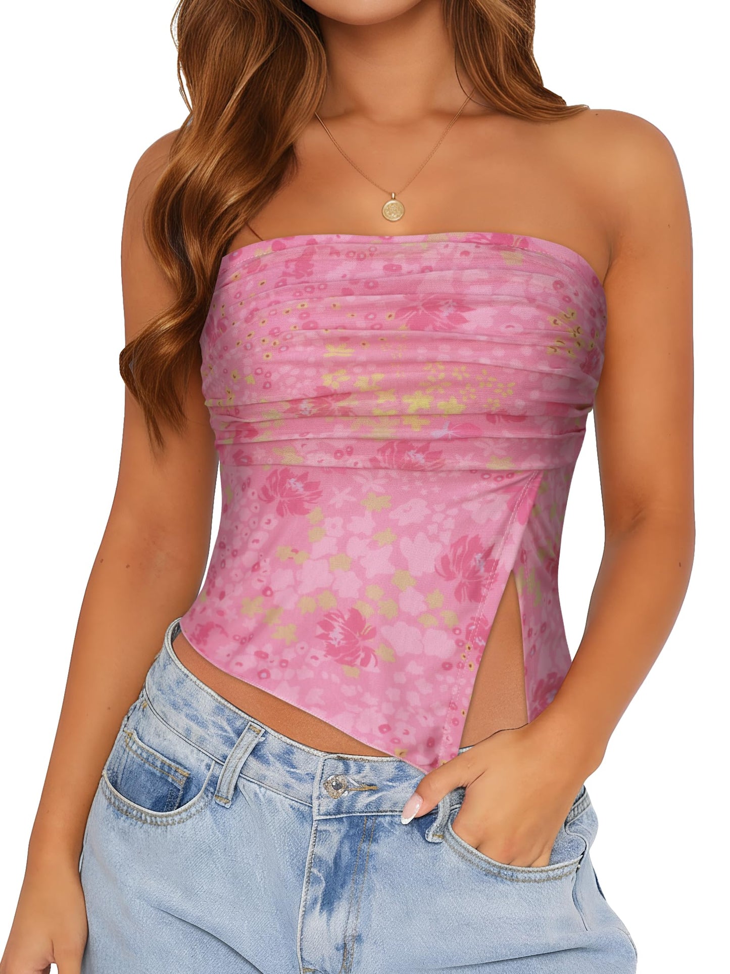 Womens Tube Top Strapless Mesh Asymmetrical Hem Crop Tops Summer Bandeau | Cute summer tops, Basic short shirts, Going out top, Y2k style, Vacation outfits
