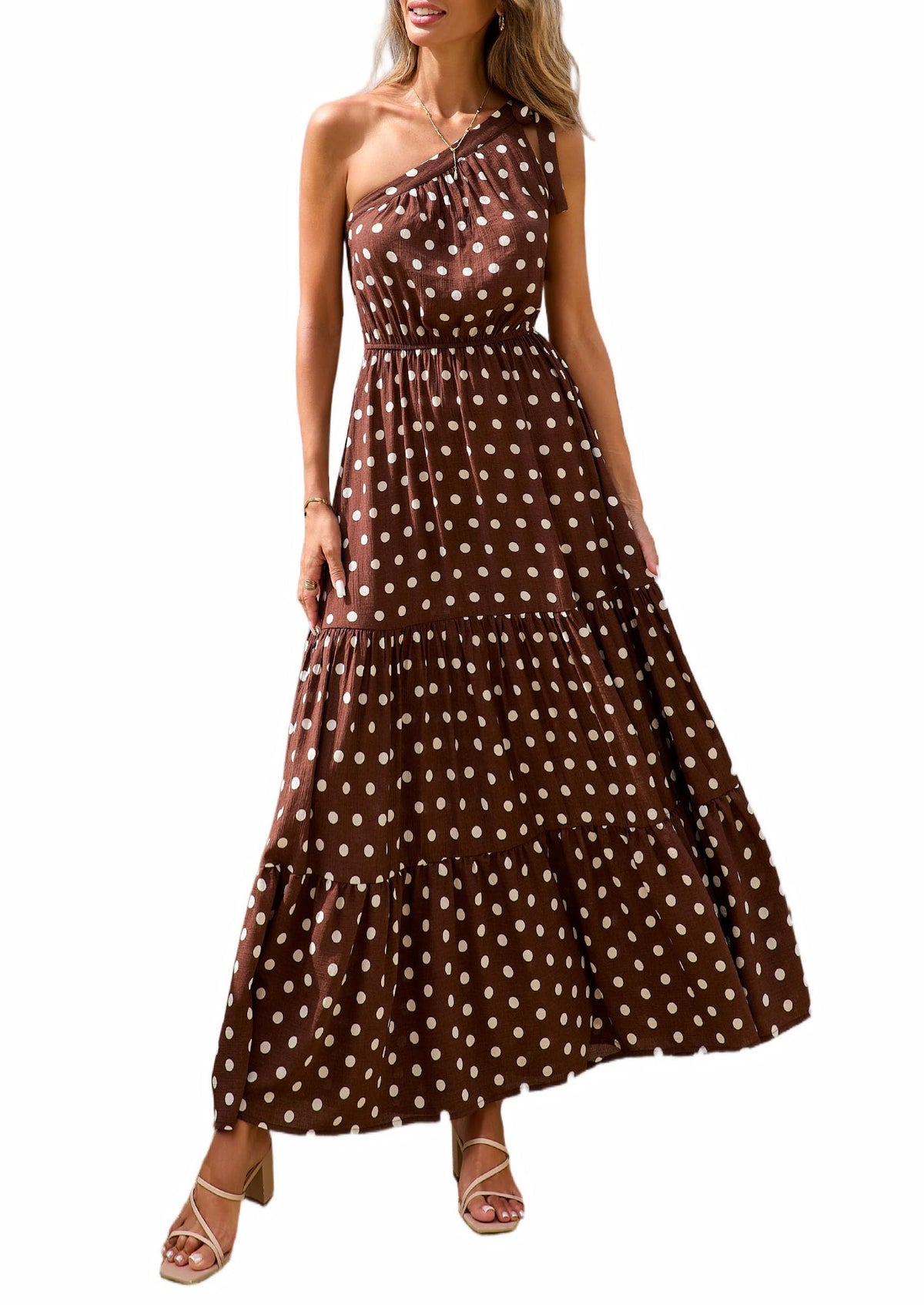 PRETTYGARDEN Women's One Shoulder Boho Floral Maxi Dress | Sleeveless Tiered A Line, Long Flowy Sundress, Tie Knot Summer Vacation Dresses, Spring Wedding Guest Outfits for Beach Party