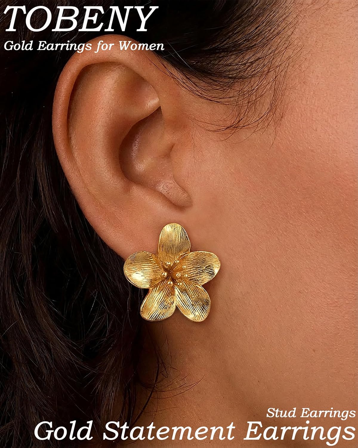 TOBENY Gold Earrings For Women Trendy Chunky Hammered Statement Dangle | 14K Gold Plated, Starfish Seashell Flower Stud Earrings, Large Hypoallergenic Teardrop Earring, Summer Beach Vacation Jewelry