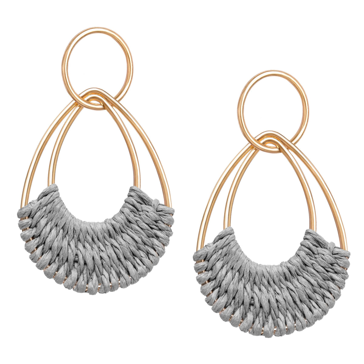 Raffia Hoop Earrings for Women Fun Boho Summer Beach Earrings Lightweight Handmade Straw Wicker Rattan Dangle Earrings Statement Geometric Round Drop Earrings