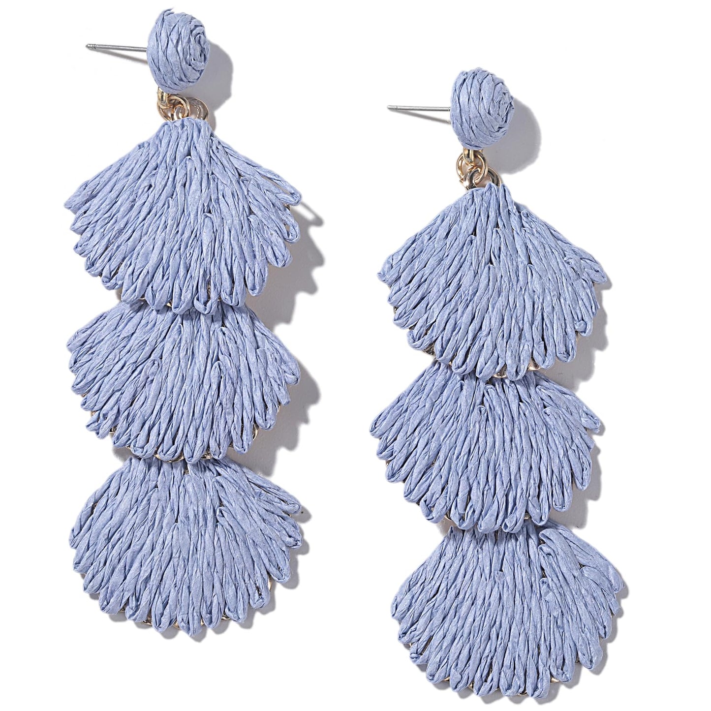 Raffia Starfish Seashell Dangle Drop Earrings Boho Summer Beach Jewelry | Fun Colorful Chunky Statement Long Big Shell Accessories Beachy Tropical Vacation Outfits for Women Trendy