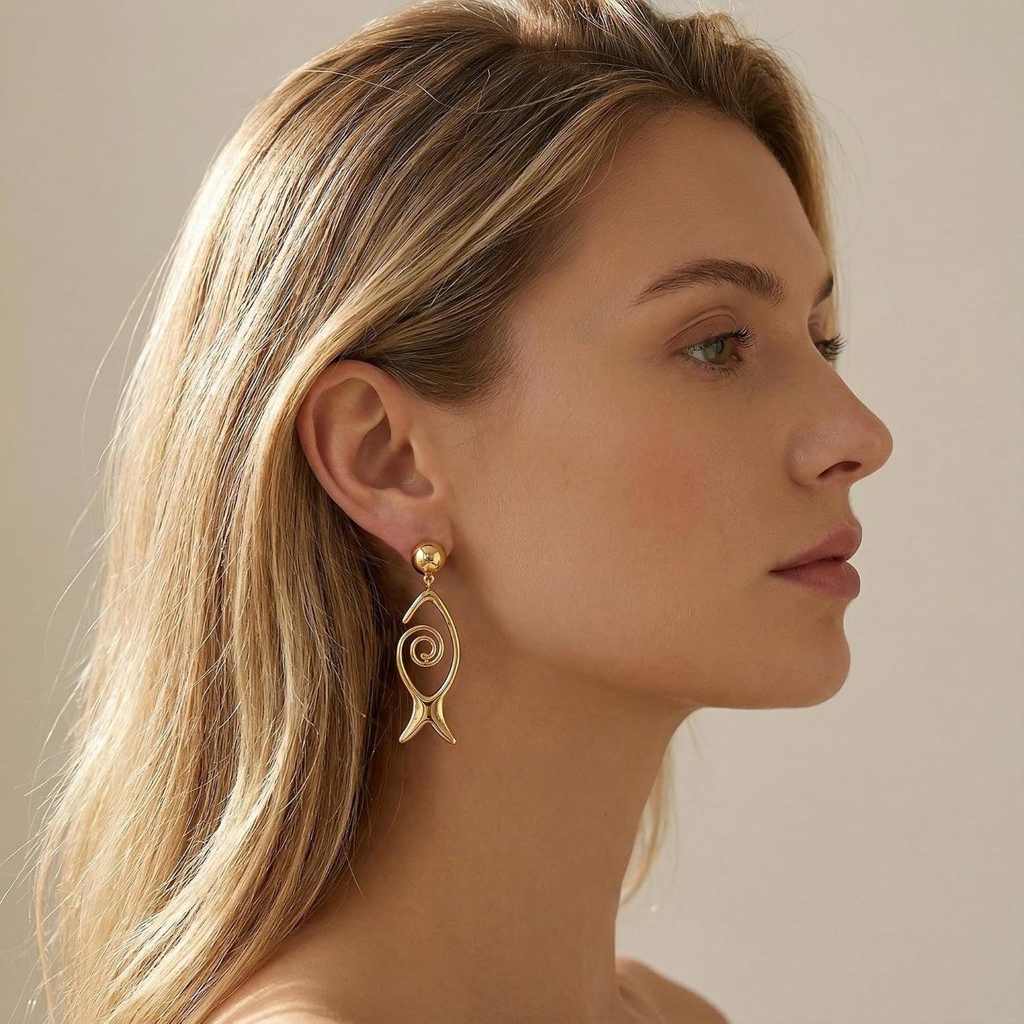 Gold Fish Drop Earrings Summer Beach Earrings for Women Simple Trendy Dainty Ocean Jewelry for Gifts