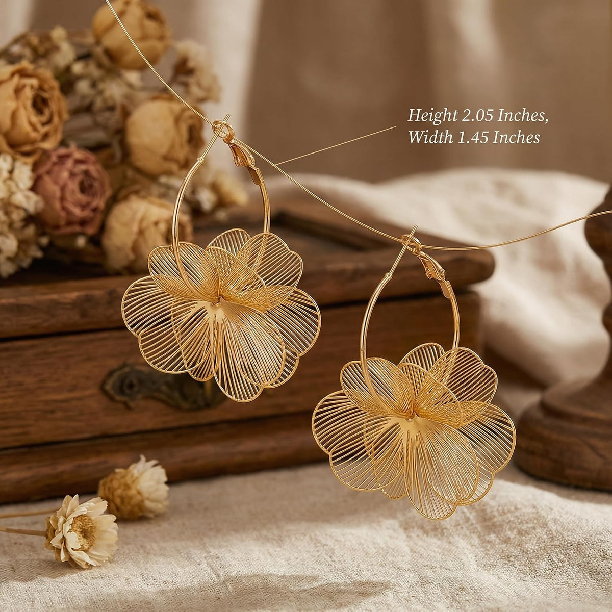Dangle Elegant 3D Floral Earrings for Party Vacation Boho Statement Trendy Hoop Earring Flower Drop Earrings Jewelry Women