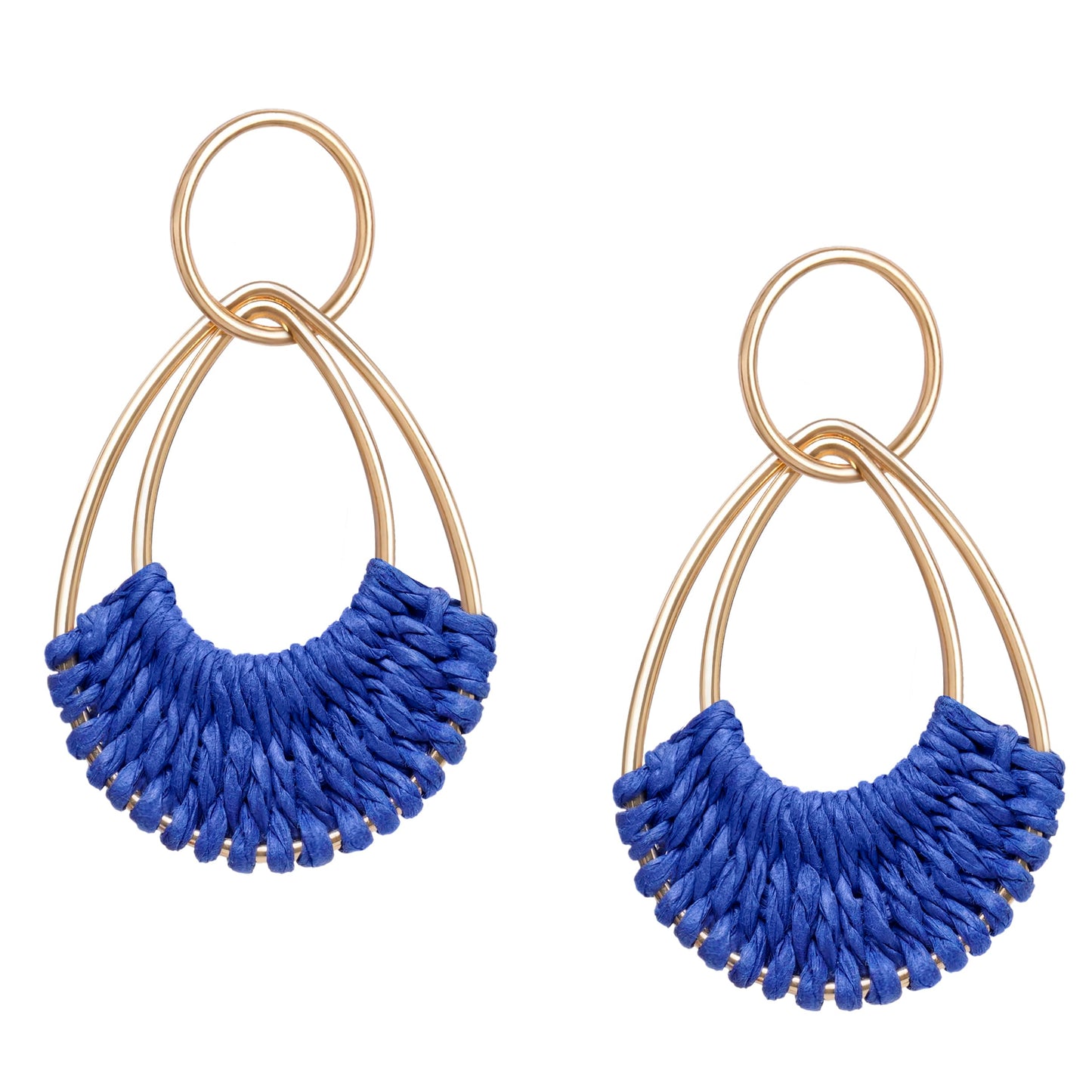 Raffia Hoop Earrings for Women Fun Boho Summer Beach Earrings Lightweight Handmade Straw Wicker Rattan Dangle Earrings Statement Geometric Round Drop Earrings