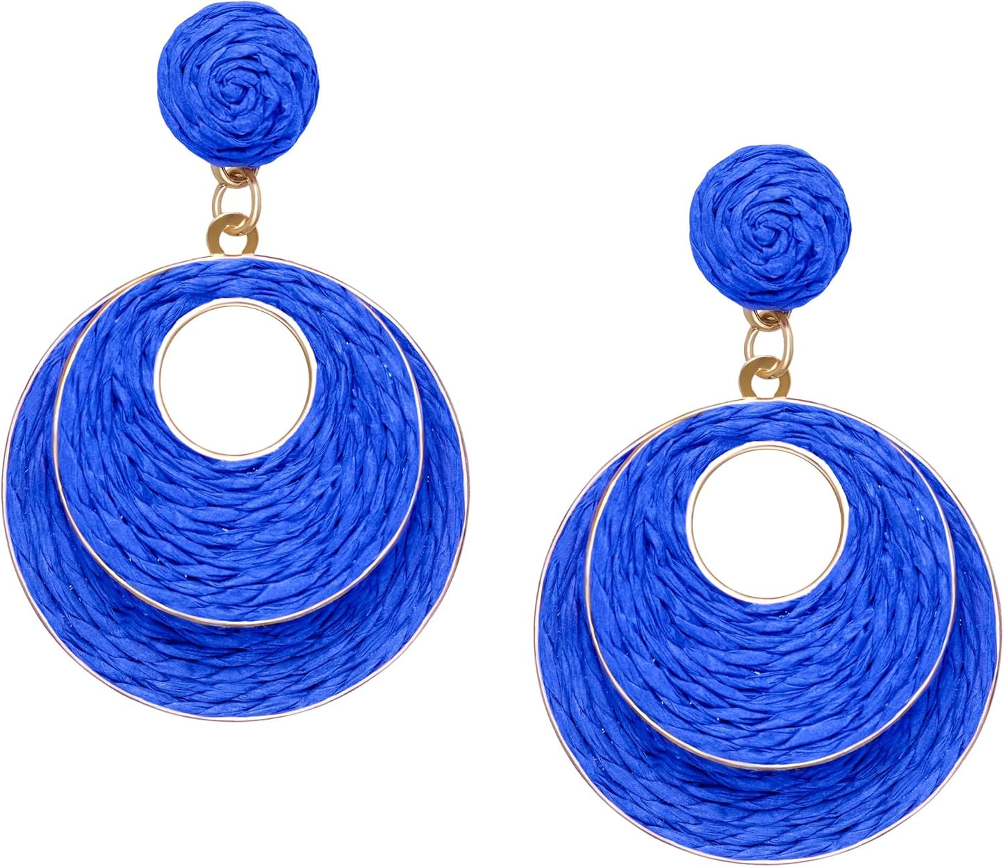 Raffia Hoop Earrings for Women - Boho Straw Wiker Dangle Drop Earrings for Summer Beach, Bohemian Trendy Rattan Jewelry