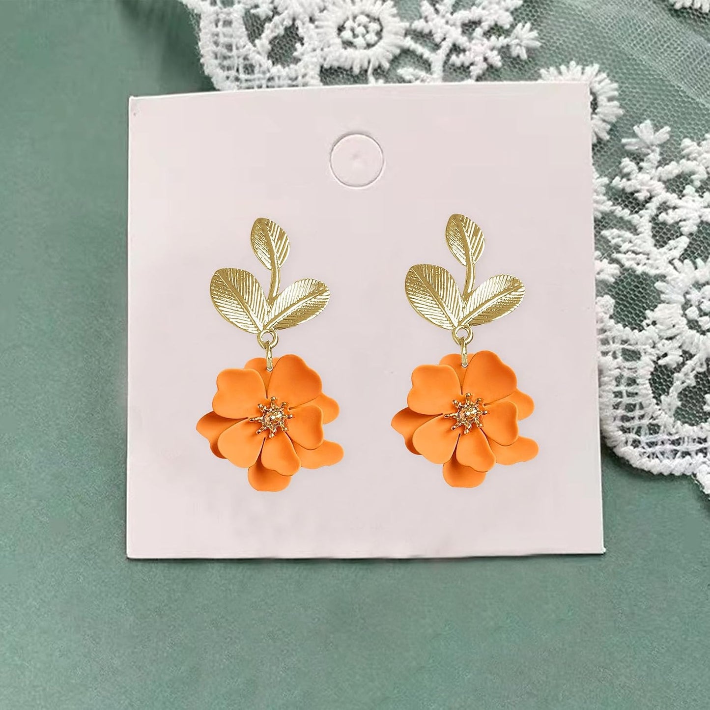 Boho Flower Earrings for Women Cute Dangle Drop Gold Leaf Floral Studs Hook Statement Jewelry Sweet Earrings